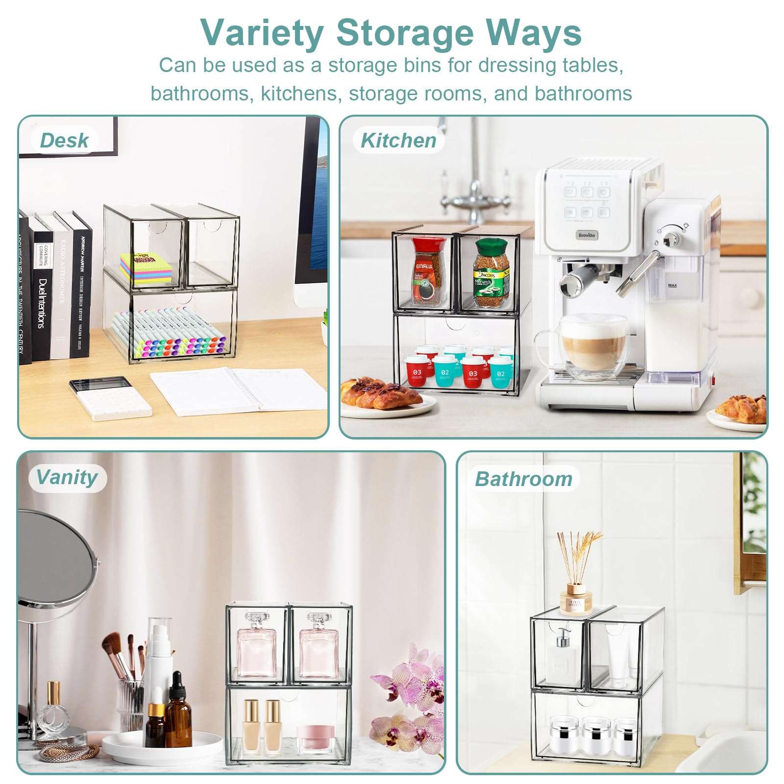 3 Tea and Coffee Organizer and Storage, Acrylic Tea Bag Holder Organizer, Plastic K Cup Drawer Container for Cabinet - Image 7
