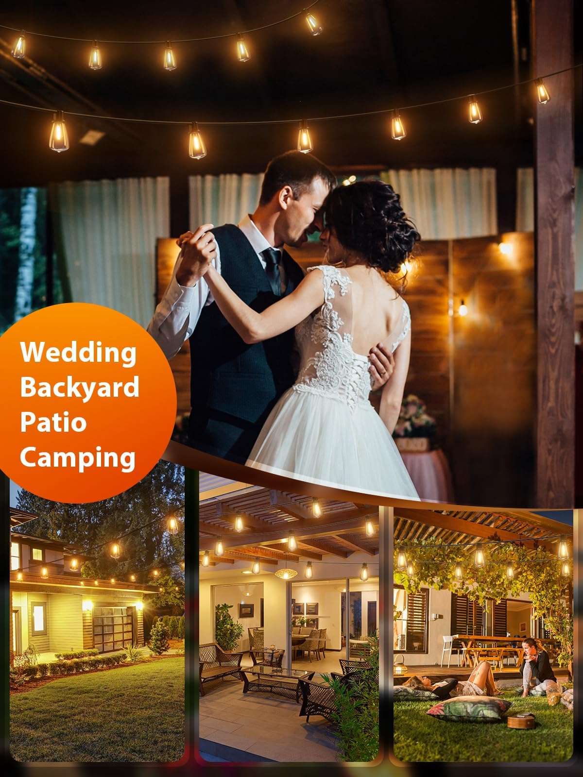 addlon 150 FT (3x50FT) Outdoor String Lights,Waterproof Patio Lights ETL Listed with 45+3 Shatterproof Dimmable ST38 LED Bulbs,2200K Connectable Outdoor Lighting for Backyard Bistro Garden - Image 7