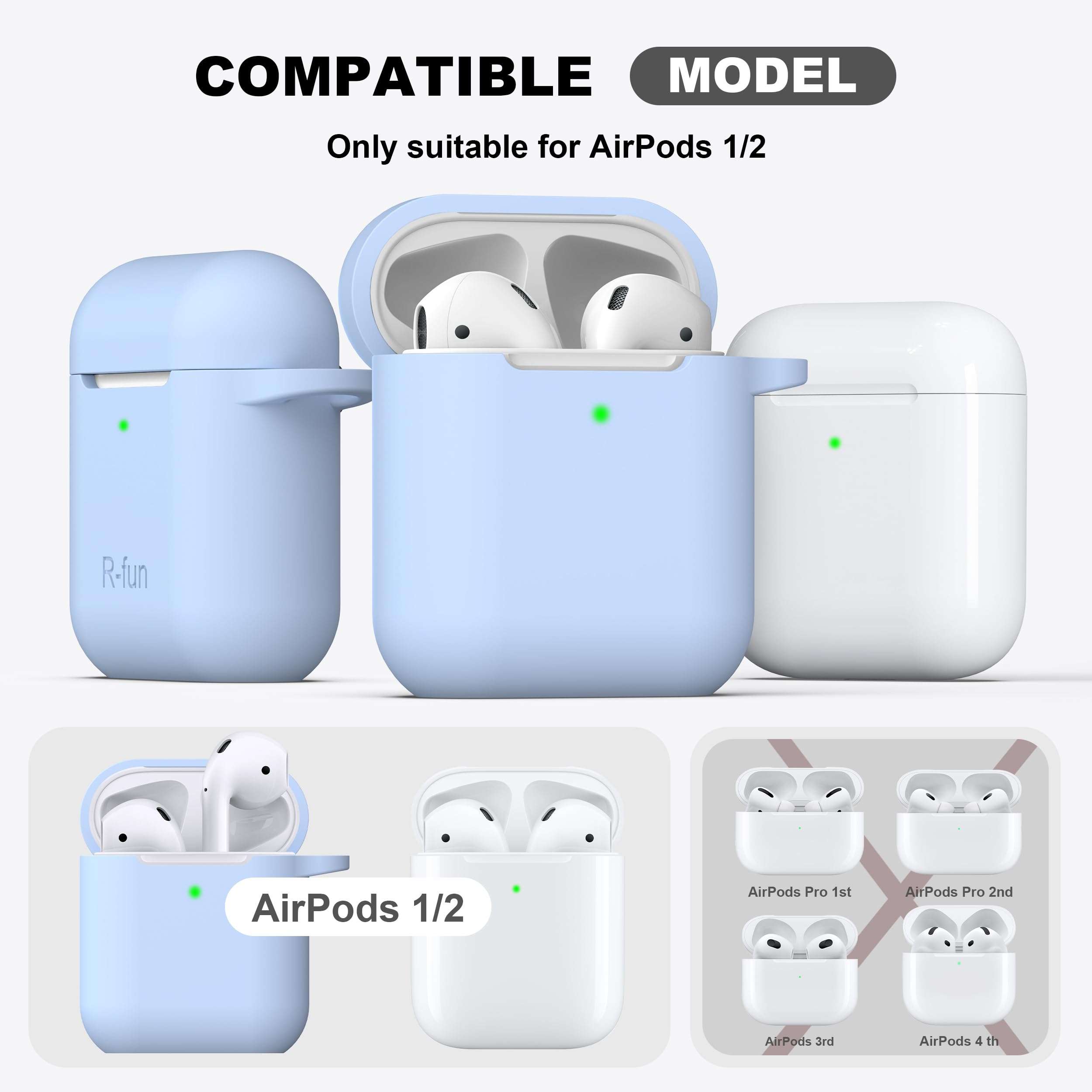 R-fun AirPods Case, Soft Silicone Protective Cover with Keychain | Sky Blue | Front LED Visible | Compatible with Apple AirPods 2nd/1st Generation | for Women Men - Image 3