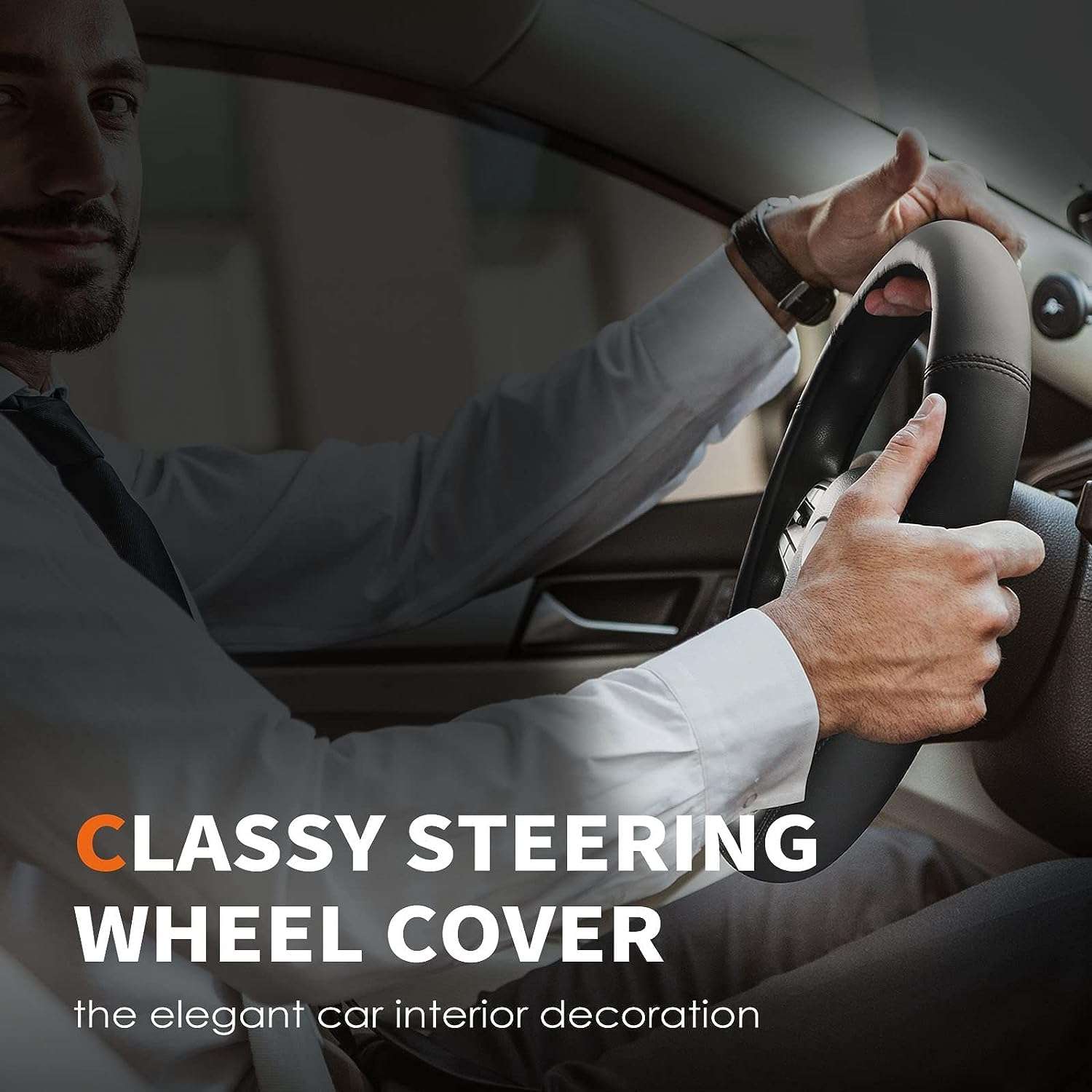HOTOR Car Steering Wheel Cover - Universal Car Accessory for Diverse Cars, Durable Leather Cover with Anti-Slip Lining, for Steering Wheel with a Diameter of 14.5"-15",Black - Image 7