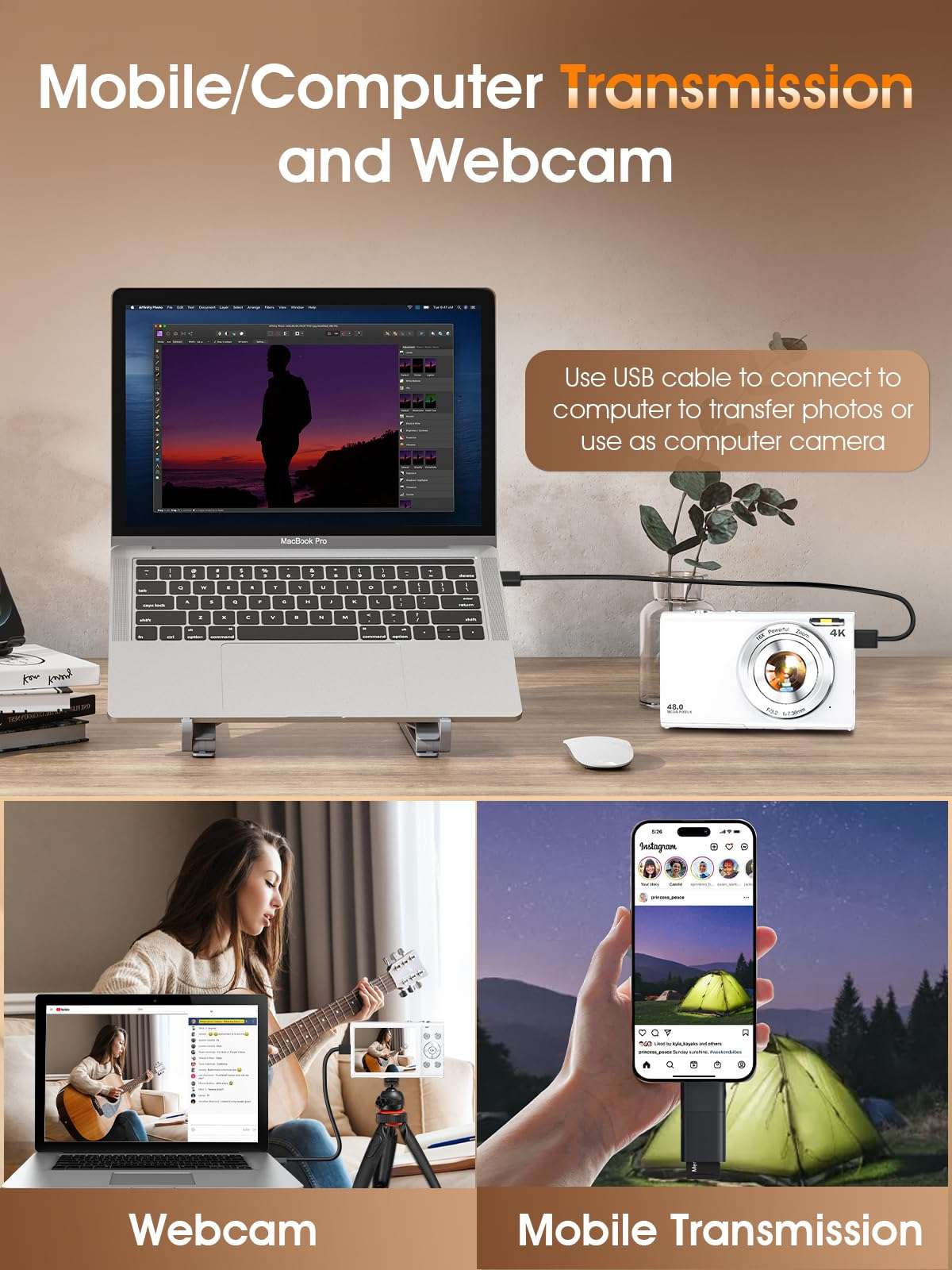 Digital Camera,Autofocus 4K Vlogging Camera for Photography with 32GB Card,48MP Portable Compact Point and Shoot Digital Camera for Teens Adult Beginner with 16X Zoom,Anti-Shake,2 Batteries(White) - Image 8