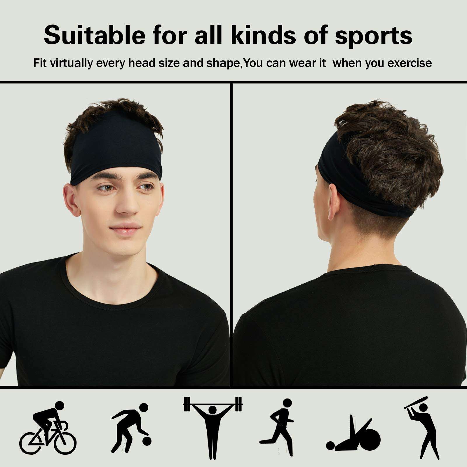 Pilamor Sports Headbands for Men (5 Pack),Moisture Wicking Workout Headband, Sweatband Headbands for Running,Cycling,Football,Yoga,Hairband for Women and Men - Image 3