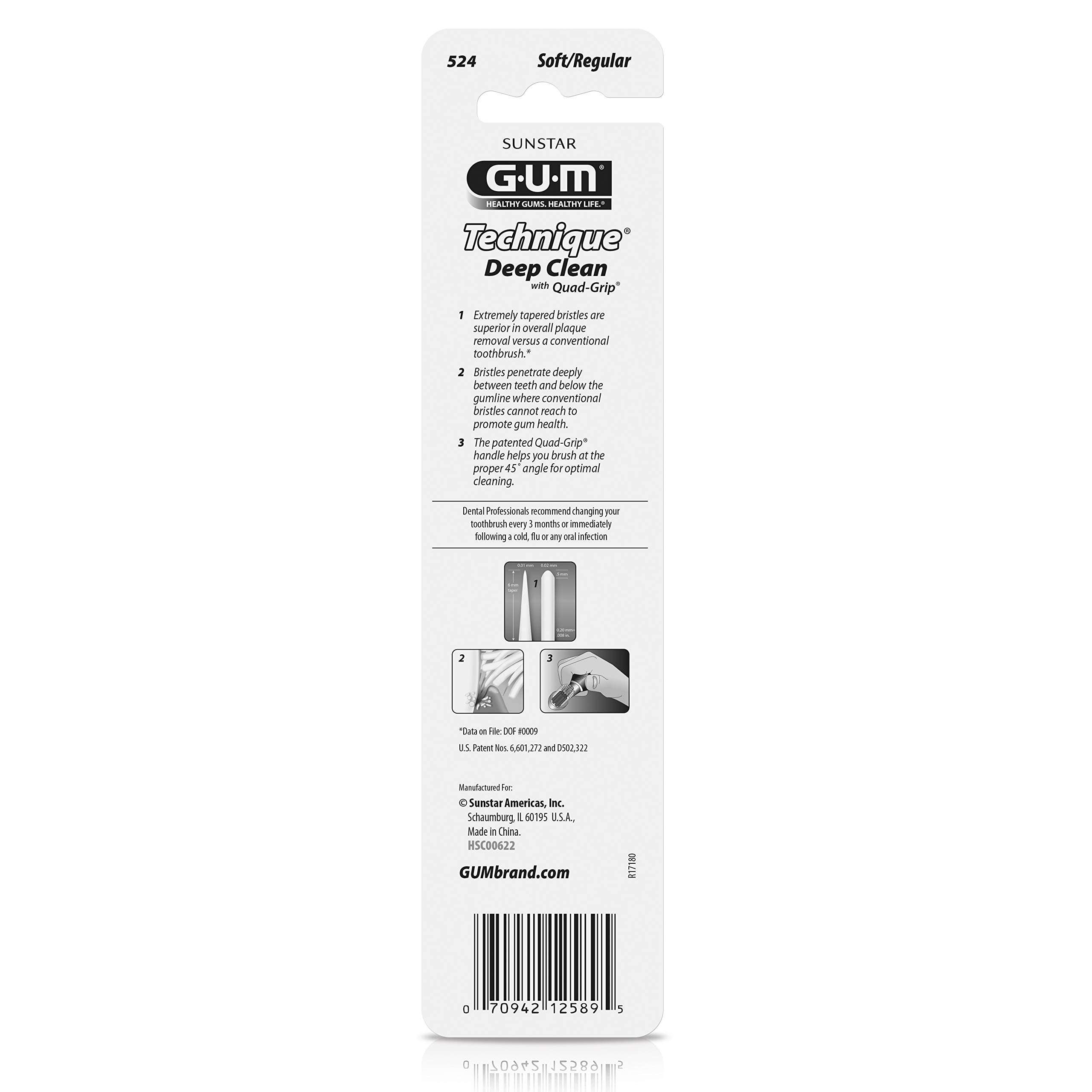 GUM Technique Deep Clean Toothbrush - Full Head - Soft Toothbrushes for Adults with Sensitive Gums - Extra Fine Bristles, 2 Count - Image 2