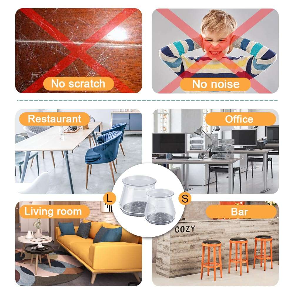 32 Pcs Chair Leg Protectors for Hardwood Floors, Silicone Felt Furniture Leg Cover Pad for Protecting Floors from Scratches and Noise, Smooth Moving，Large(Fit Round Diameter：1-5/16" to 2") - Image 6
