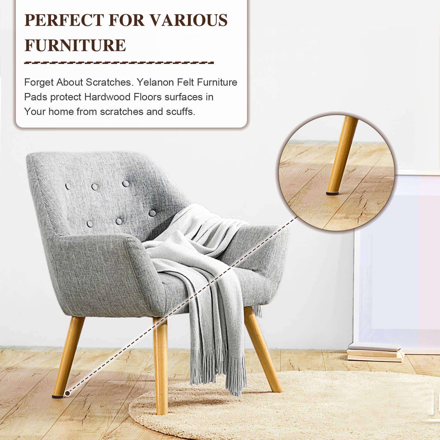 Yelanon Felt Furniture Pads for Hardwood Floors -216 Pcs Premium Felt Pads for Chair Legs, Floor Protectors for Furniture, Beige & Brown - Image 7
