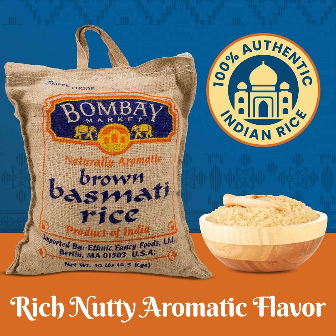 Bombay Market Brown Basmati Rice - Aromatic & Nutty Flavor Basmati Rice - Long Grain Rice Basmati (10 Pound Bag) - Image 2
