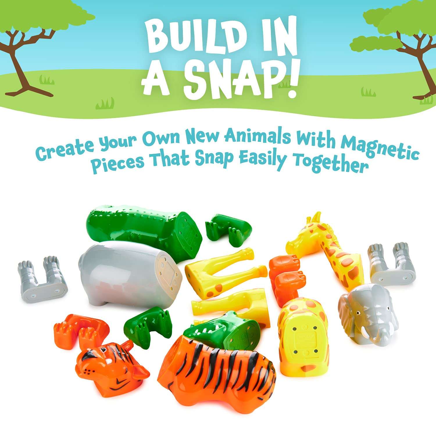Magnetic Mix or Match Jungle Animals Toy Play Set, 16 Pieces - Image 3