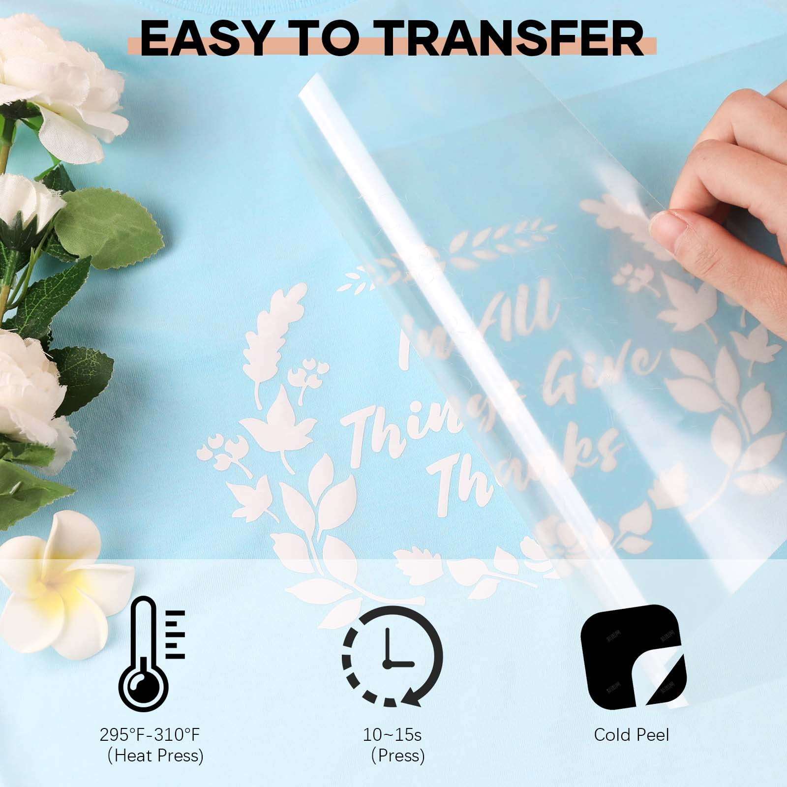 HTVRONT Heat Transfer Vinyl White HTV Rolls - 12" x 20ft White Iron on Vinyl for All Cutting Machines, HTV Vinyl for Shirts - Easy to Cut & Weed for Heat Transfer Design - Image 6