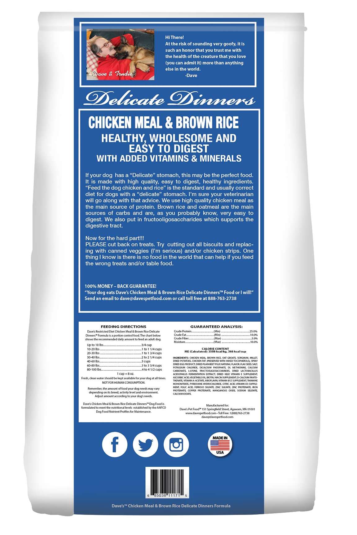 Dave's Natural Pet Food | Restricted Diet Chicken Meal & Brown Rice Dry Dog Food | Solve Food Sensitivities Naturally | Family Owned, Made in USA, for All Life Stages | 4# Bag - Image 3