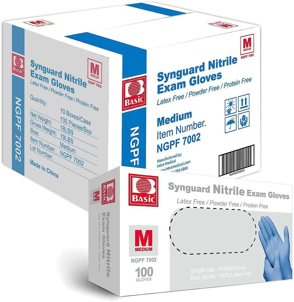 Basic Medical Blue Nitrile Exam Gloves - Latex-Free & Powder-Free - NGPF 7002 (Case of 1,000), Medium - Image 1