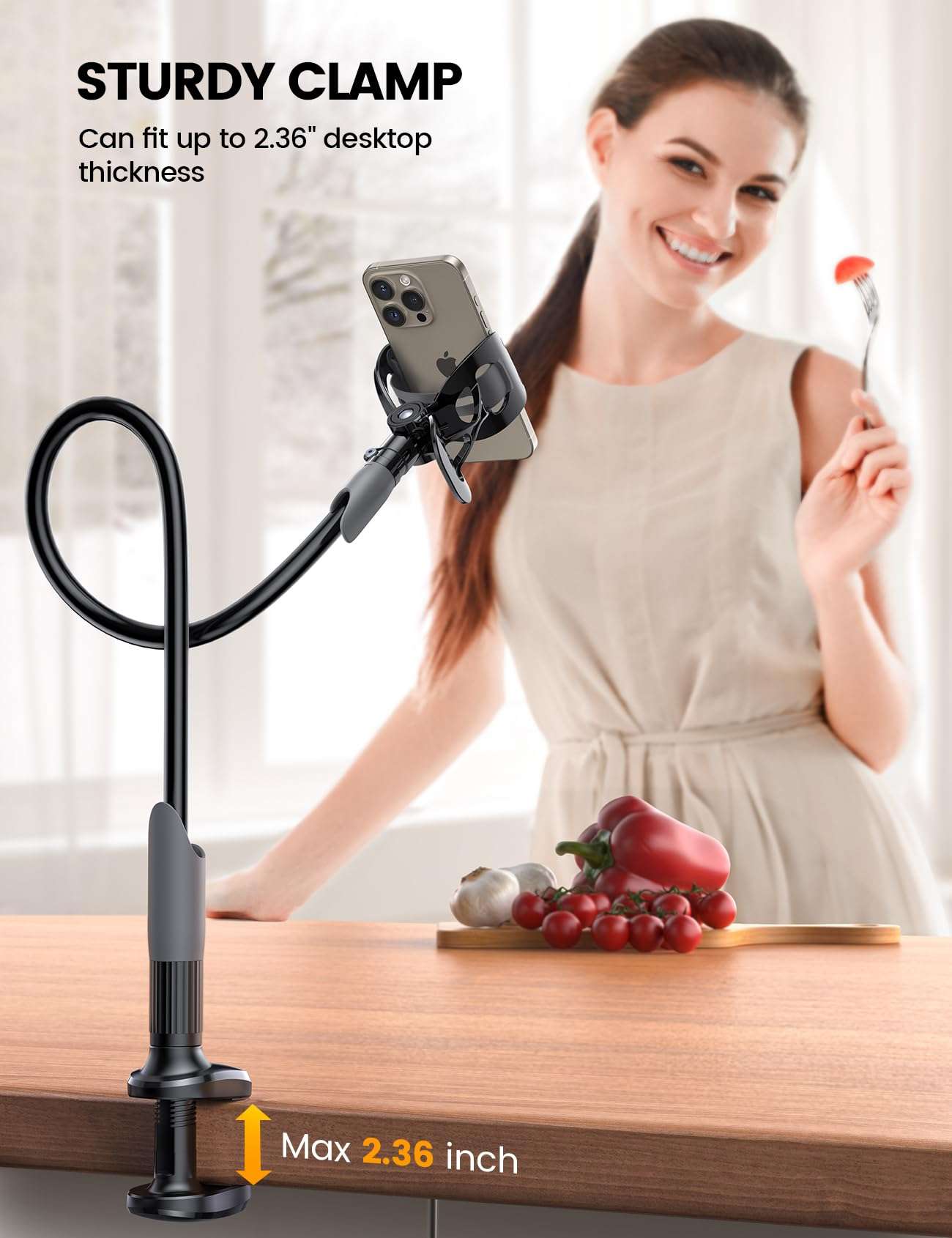 Lamicall Gooseneck Phone Holder for Bed - Cell Phone Mount Clamp Clip, Flexible Long Arm, Overhead Mount for Desk Headboard Bedside, for iPhone Air 17 Pro Max, 16 Pro Max, 15, 14 & 4-7" Phone - Image 4