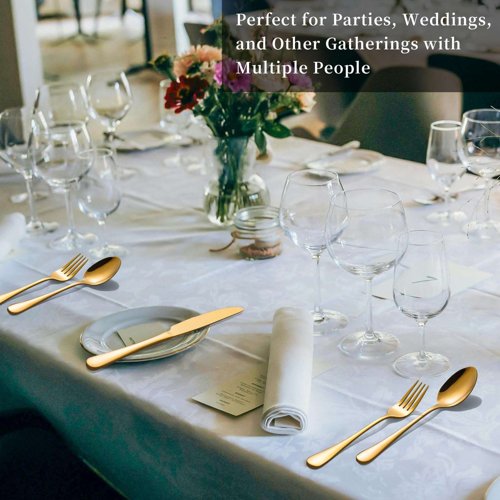 60-Pcs Gold Silverware Set - Stainless Steel Flatware Cutlery Set Service for 20, Mirror Polished Gold Flatware Set Include Forks Spoons Knives for Home, Wedding, Restaurant, Dishwasher Safe - Image 7