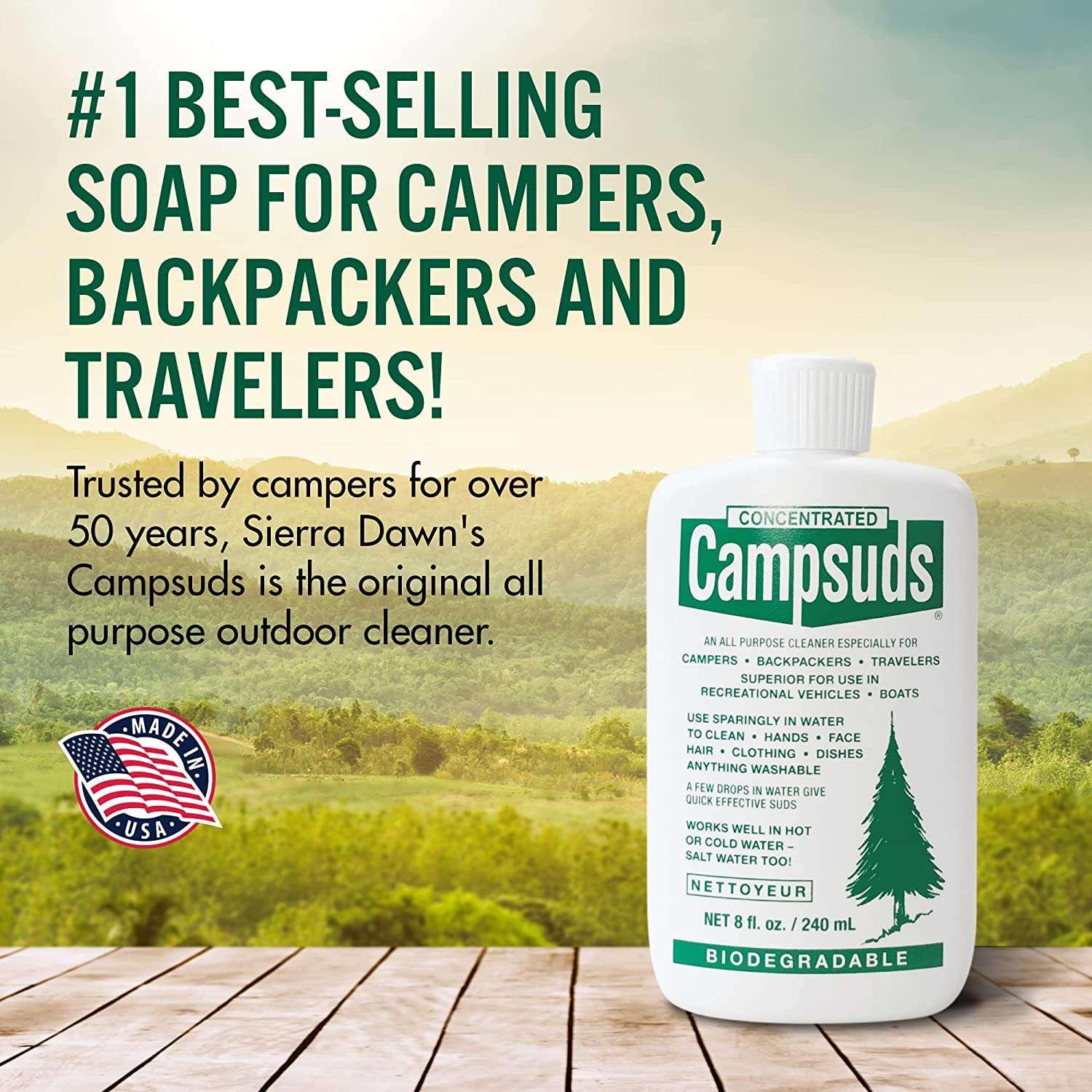 Sierra Dawn Outdoor Soap - Premium Biodegradable Camping & Backpacking Essential - All-Purpose Natural Soap for Dishes, Clothes & Personal Care - Trusted by Outdoor Enthusiasts, 8 Ounce, 2 Bottles - Image 5