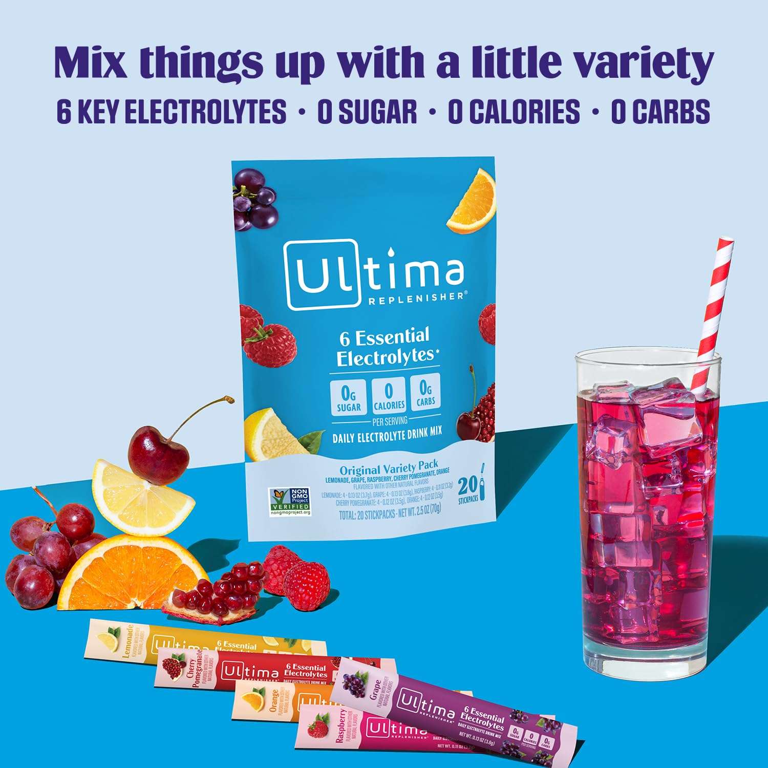 Ultima Replenisher Daily Electrolyte Powder Drink Mix – Sugar Free – Original Variety, 20 Stickpacks – Hydration Packets with 6 Electrolytes and Minerals – Keto Friendly, Vegan, Non-GMO - Image 4