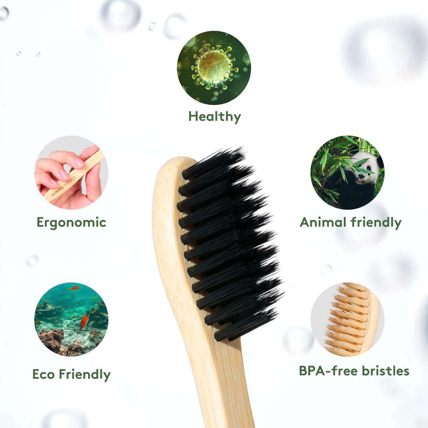Virgin Forest 10 Count Bamboo Toothbrush, Soft Bristle for Adults, Eco Friendly Natural Wooden Toothbrushes, Vegan Organic Bamboo Travel Tooth Brush (10 Colors) - Image 3