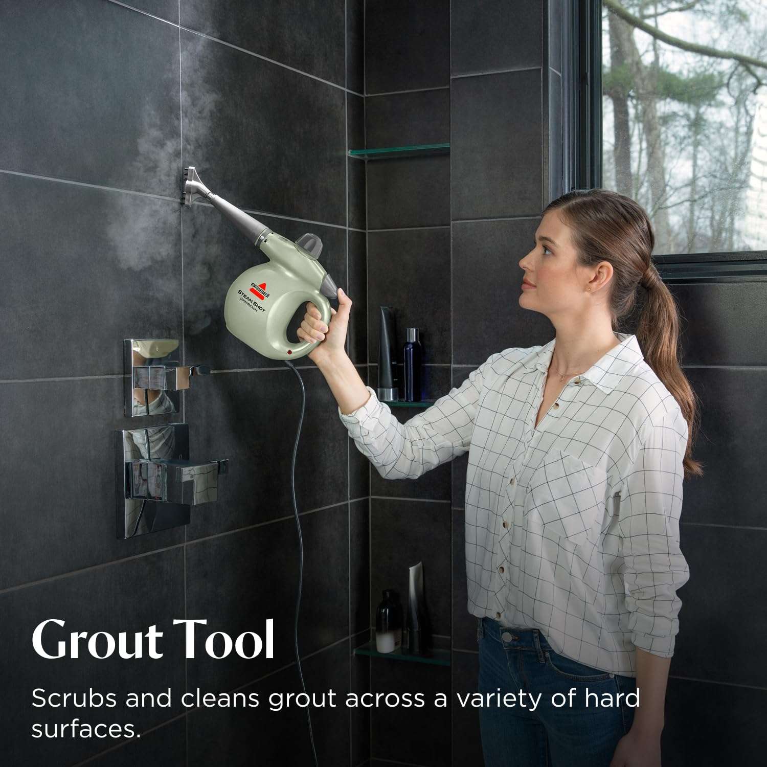 BISSELL® Steam Shot™ OmniReach handheld portable steam cleaner for tile, grout, windows, bathrooms, kitchens, fabric steaming tool, includes 10 tools - Image 5
