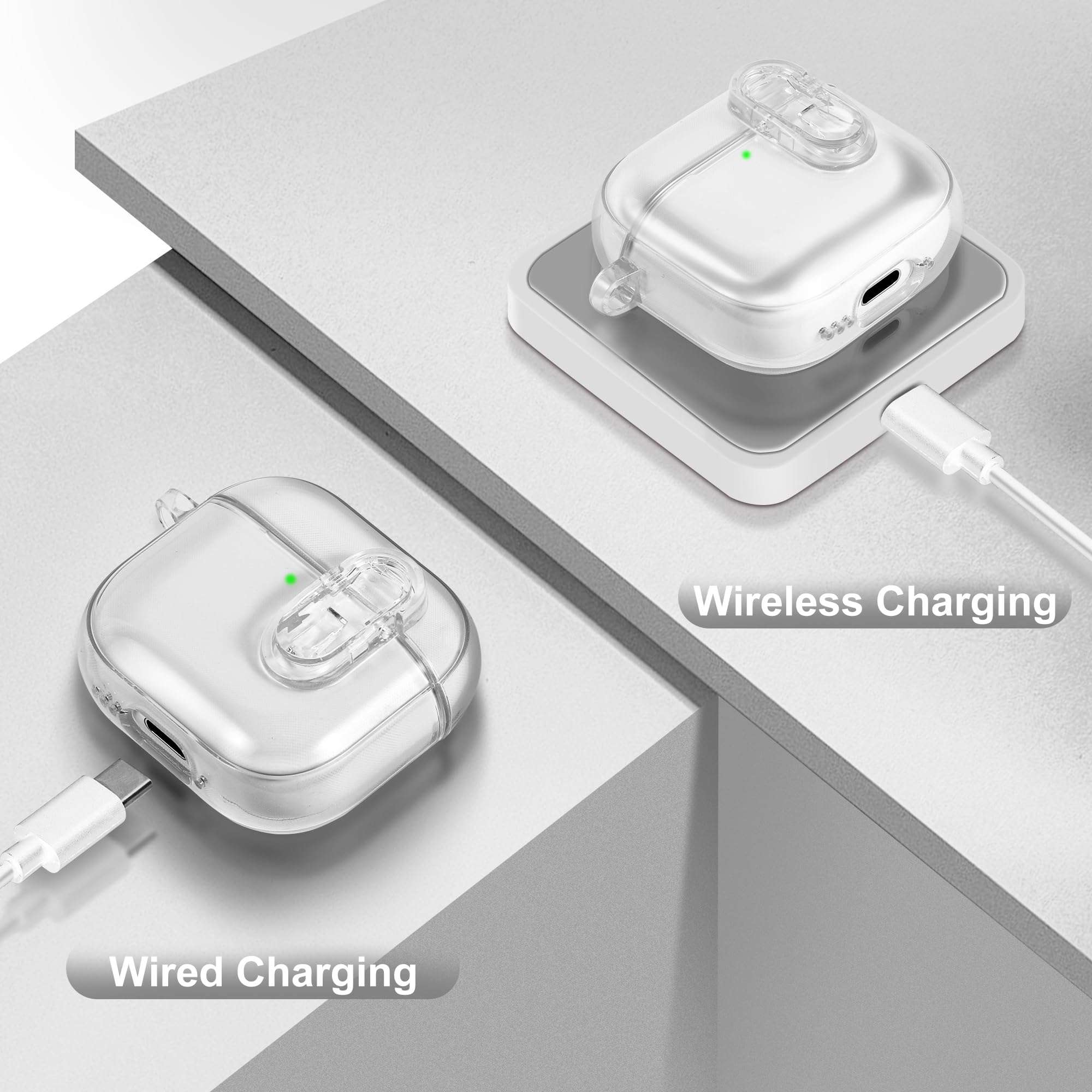 Clear Case with Safety Lock for Apple Airpods 4 (2024) | Compatible with iPods 4th Generation | Soft TPU Transparency | Women/Girl Design | Bling Keychain | Earbuds Protection - Image 5