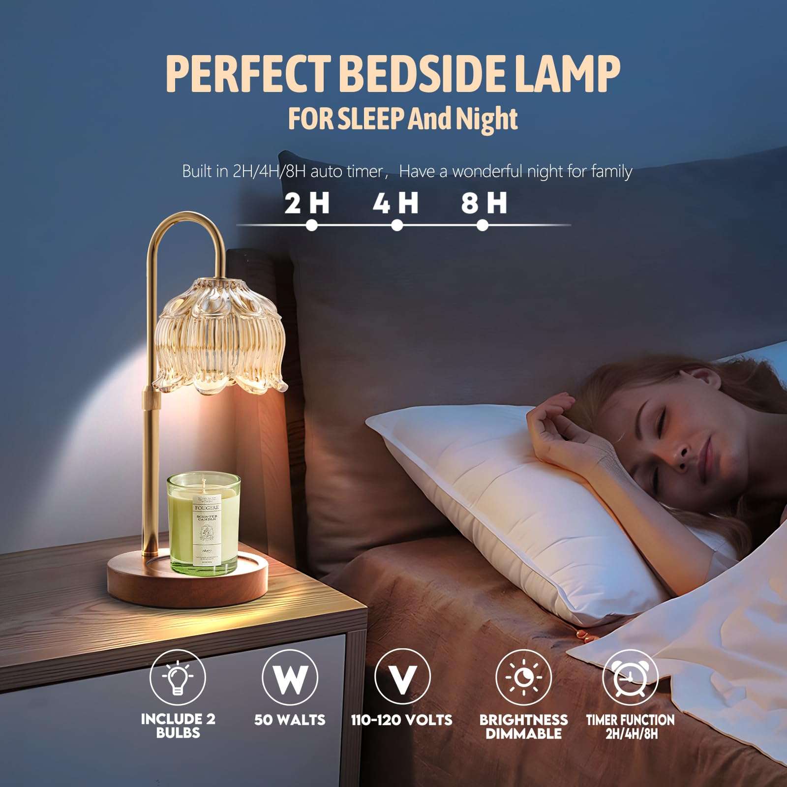 GEEZO Fragrance Candle Warmer Lamp，Electric Candle Warmer with Timer & Dimmer，Mom Christmas Birthday Gifts for Women, House Warming Gifts New Home Bedroom Decor - Image 6