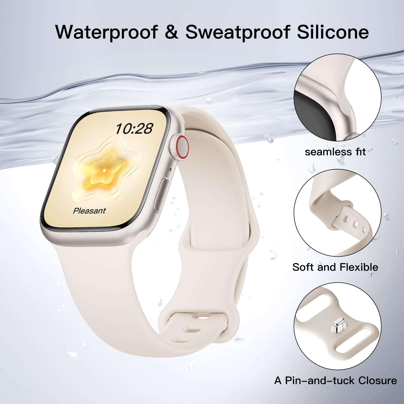 Sport Silicone Band Compatible with Apple Watch Bands 40mm 38mm 41mm 44mm 45mm 42mm 49mm Women Men,Soft Wristband Waterproof Replacement Sport Strap for iWatch Bands Series 9 8 7 6 5 4 3 2 1 SE Ultra - Image 2