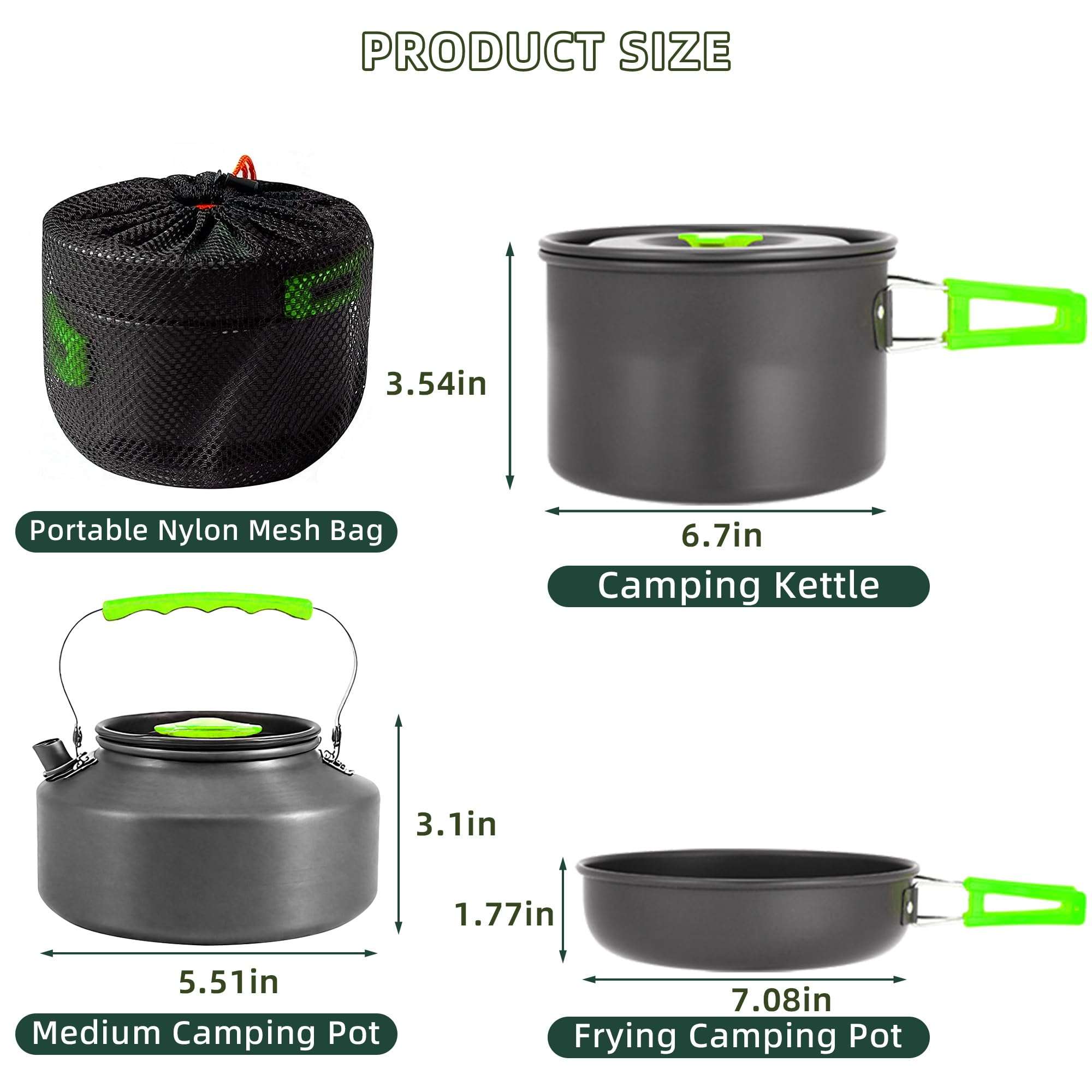 aiGear 3pcs Camping Cookware Mess Kit, Non-Stick Camping Pan Pot Kettle, Lightweight Aluminum, Collapsible Portable Camping Cooking Set for Outdoor Cooking Hiking Picnic - Image 5