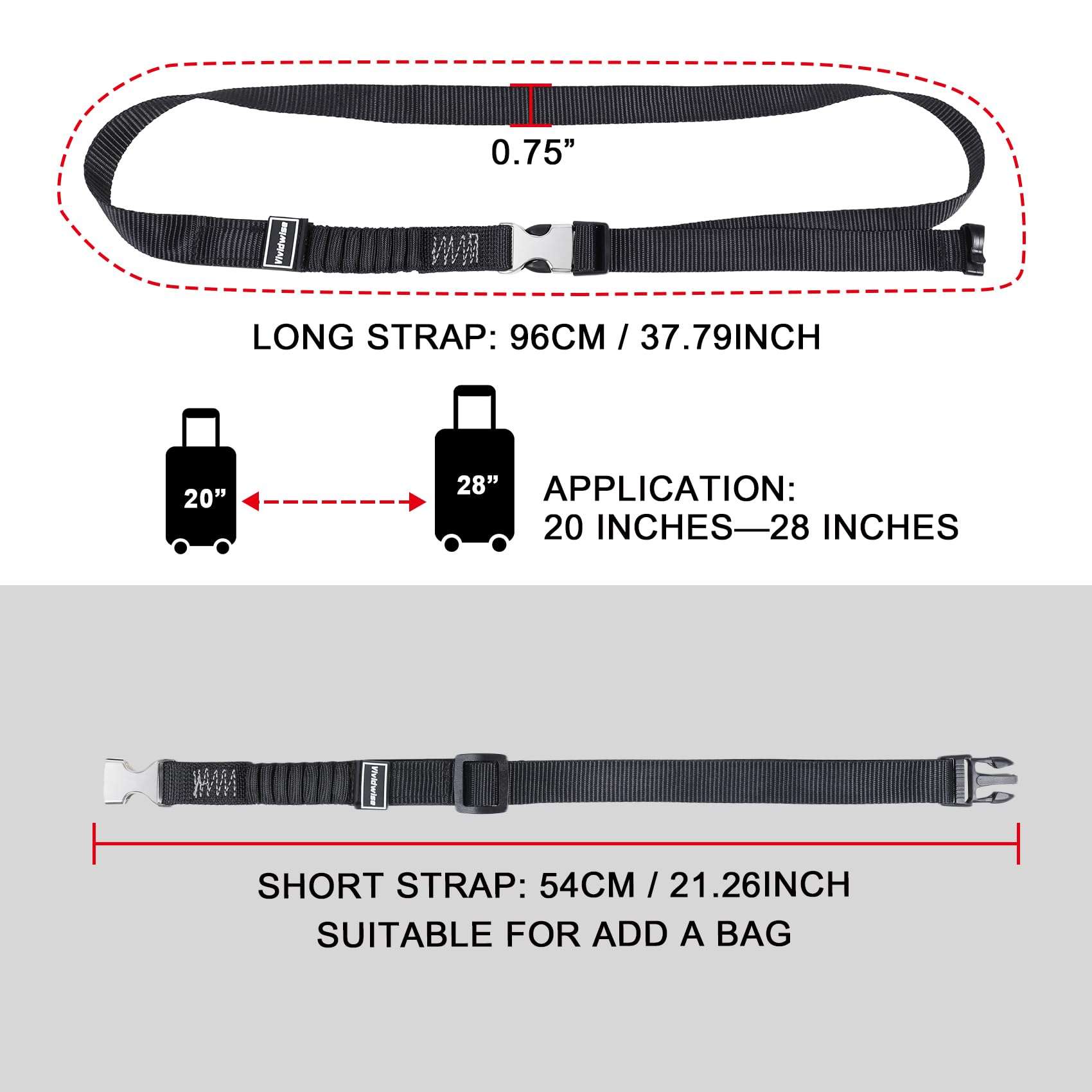 Vividwise Luggage Straps, Stretchable Luggage Connector Straps for Suitcases, Metal Buckle Add A Bag Adjustable Attachment Accessories Belts - Image 3