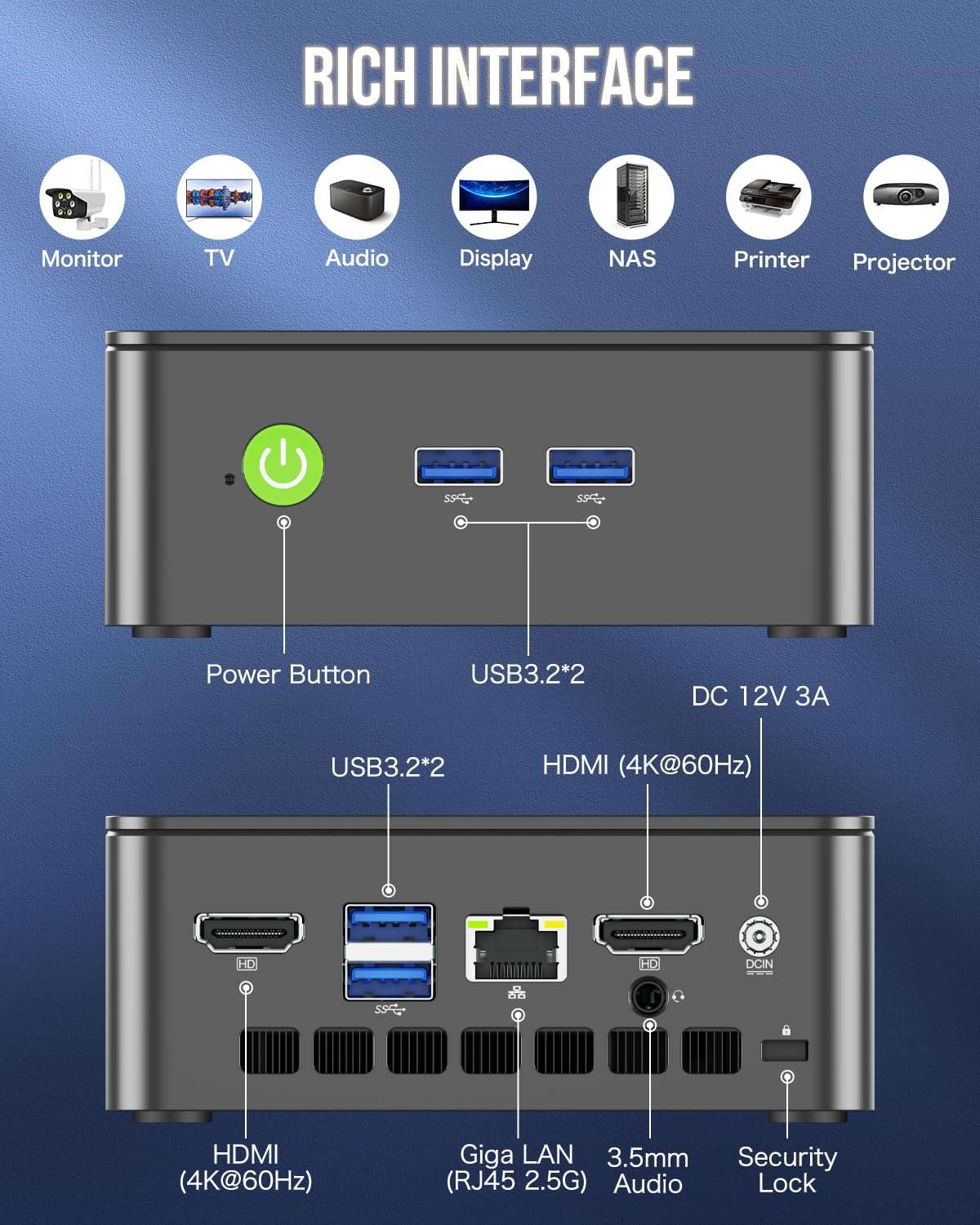 GMKtec Mini PC Intel N150 (Turbo 3.6GHz) 16GB DDR4 1TB PCIe M.2 NVMe SSD, Intel i226-V Desktop Computer 4K Dual HDMI Display/4x USB3.2/WiFi 6/BT5.2/RJ45 Ethernet Nucbox G3 Plus - Image 4