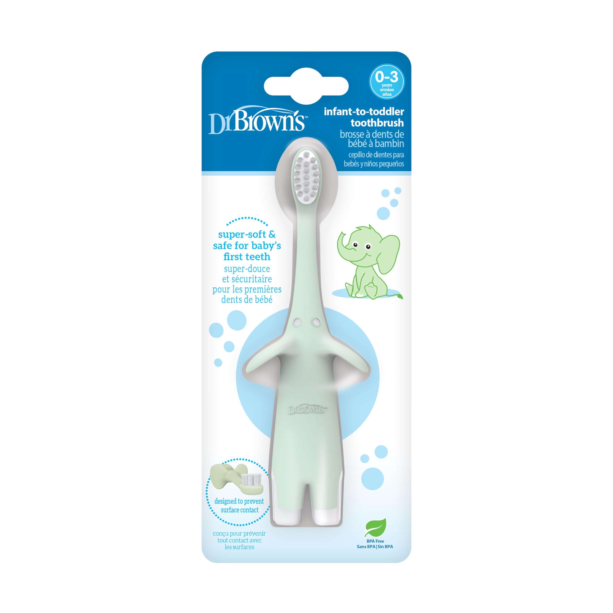 Dr. Brown's Infant-to-Toddler Toothbrush, Elephant, Mint, 0-3 Years - Image 17
