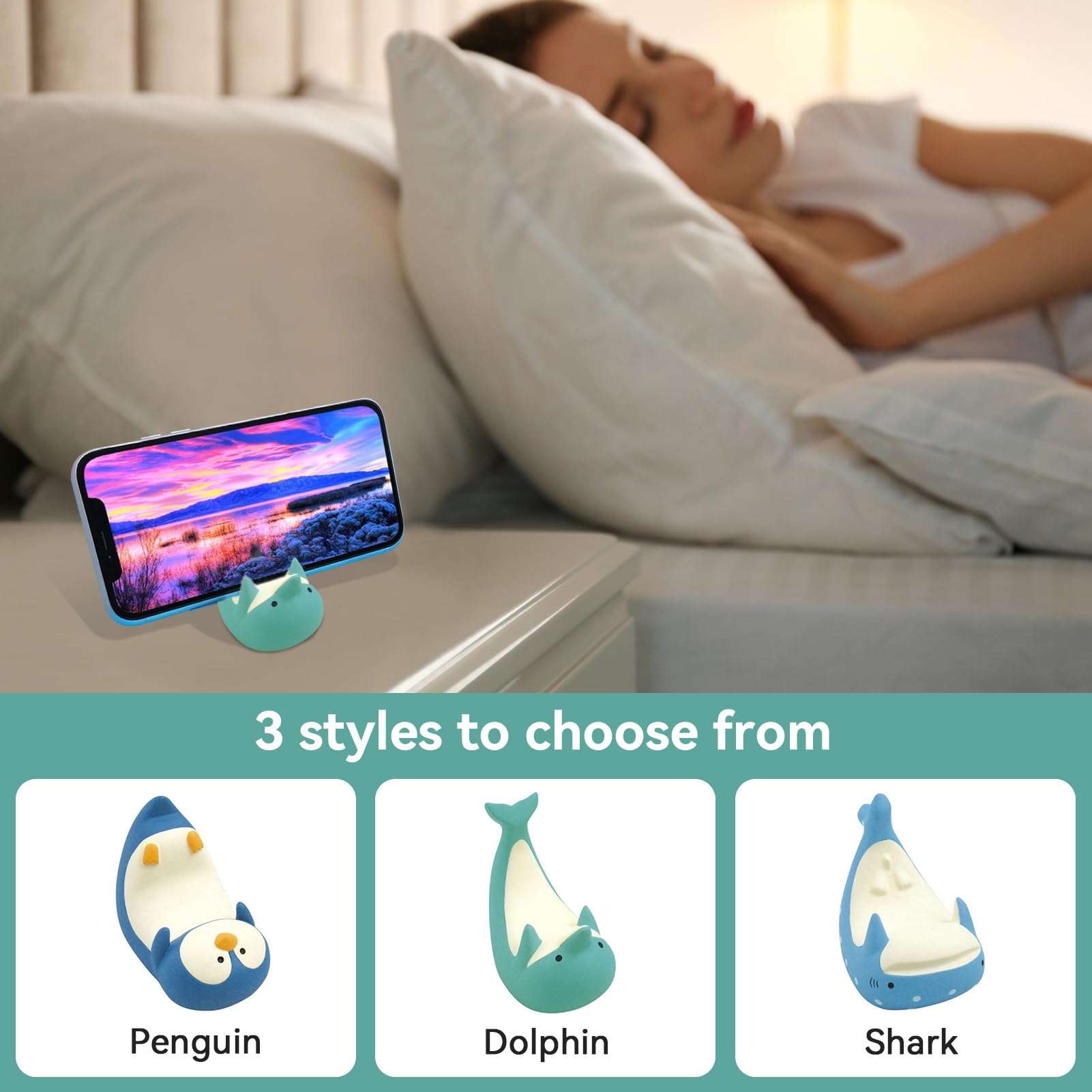 Cyrank Cell Phone Stand, Cute Dolphin Phone Holder Smartphone Stand Smartphone Holder for Desk Office Home Decor Accessories Desk Ornament Small Desk Phone Stand Mount for All Phones Tablets, Green - Image 4