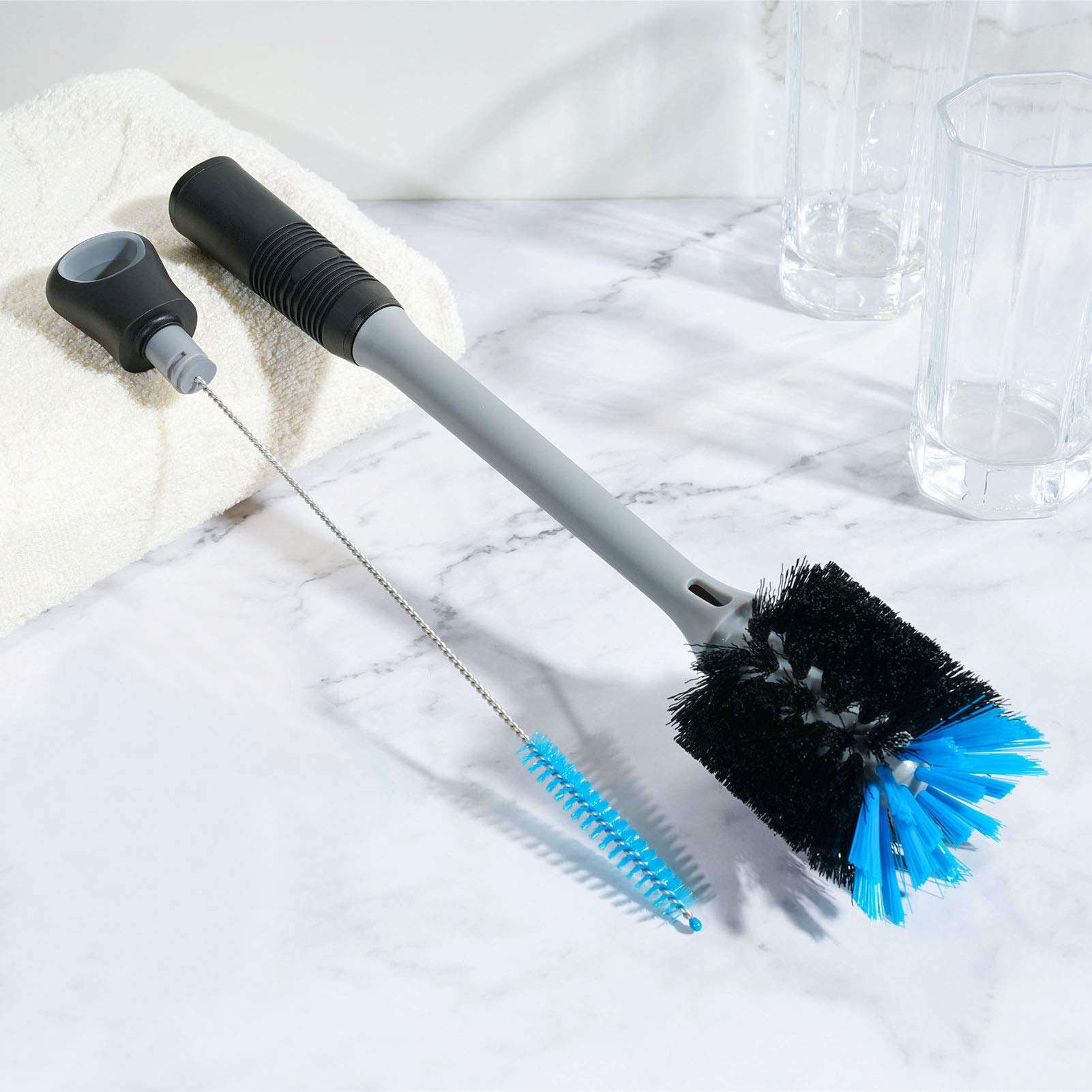 MOSOLAN 2-in-1 Bottle Brush with Straw Brush, Long Handle Water Bottle Scrubbing Brush, Built for Cleaning Sport Bottles, Baby Bottles, Water Bottles, Coffee Mugs, Wine Decanters, Flask, 1 Pack - Image 2