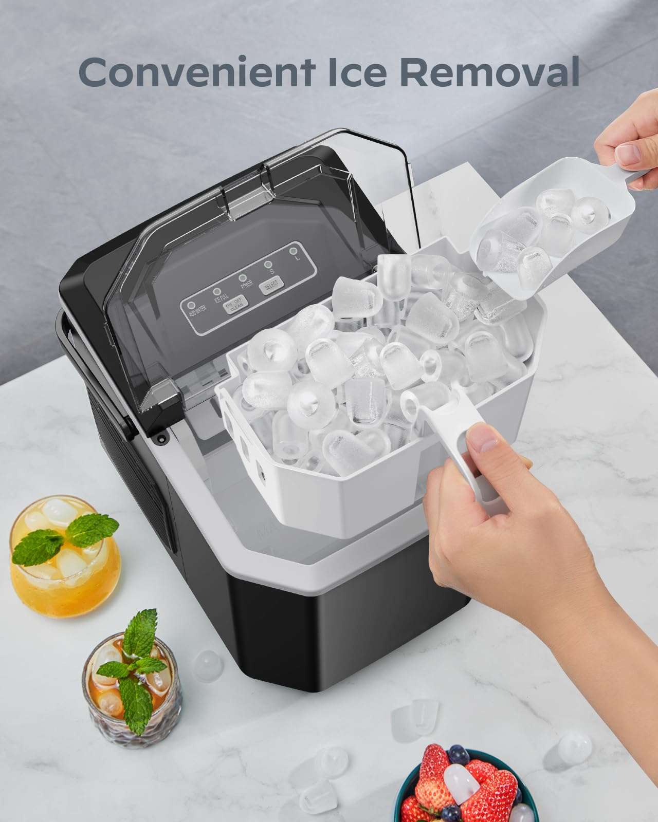 Silonn Ice Maker Countertop, Portable Ice Machine with Carry Handle, Self-Cleaning Ice Makers with Basket and Scoop, 9 Cubes in 6 Mins, 26 lbs per Day, Ideal for Home, Kitchen, Camping, RV - Image 2
