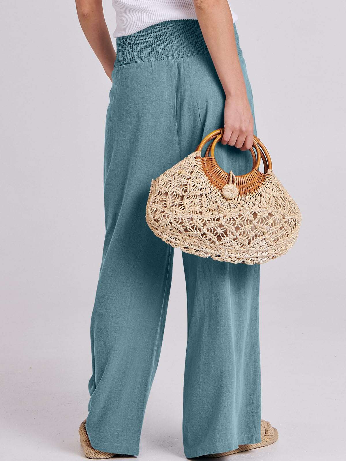 ANRABESS Women Linen Palazzo Pants Summer Boho Wide Leg High Waist Casual Lounge Pant 2025 Beach Travel Vacation Outfits - Image 4