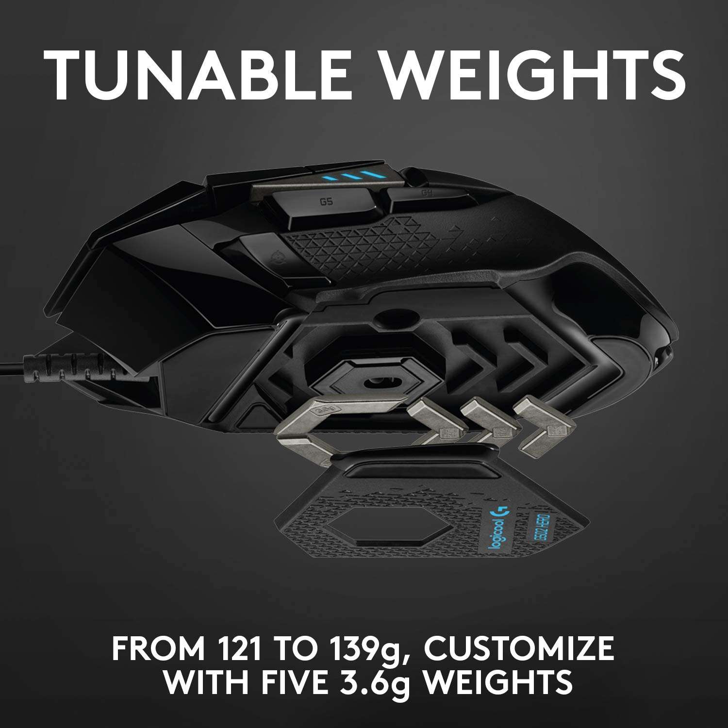 Logitech G502 HERO High Performance Wired Gaming Mouse, HERO 25K Sensor, 25,600 DPI, RGB, Adjustable Weights, 11 Buttons, On-Board Memory, PC/Mac - Image 3