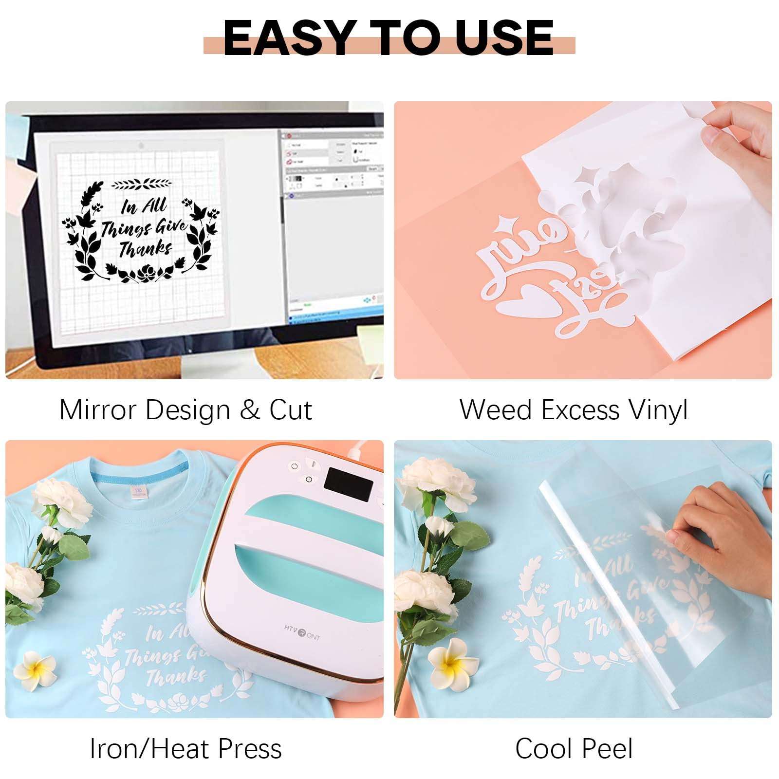 HTVRONT Heat Transfer Vinyl White HTV Rolls - 12" x 20ft White Iron on Vinyl for All Cutting Machines, HTV Vinyl for Shirts - Easy to Cut & Weed for Heat Transfer Design - Image 4