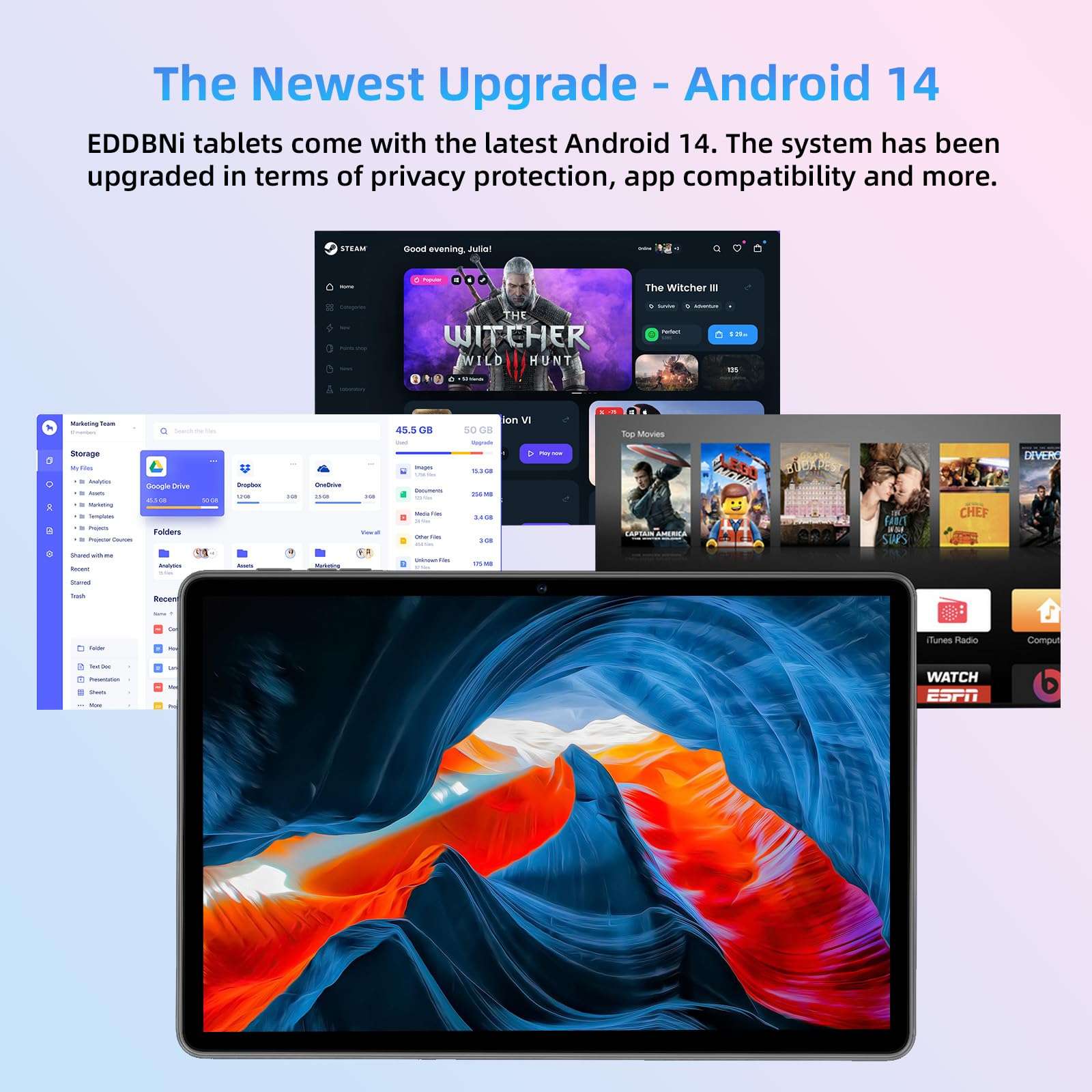 Tablet 10.1 inch, Android 14 Tablets 9(3+6) GB RAM 64GB ROM 1TB Expand, 1280x800 IPS HD Touchscreen,6000mAh Battery, Bluetooth, Dual Camera, GMS, WiFi, Case (Black) - Image 3
