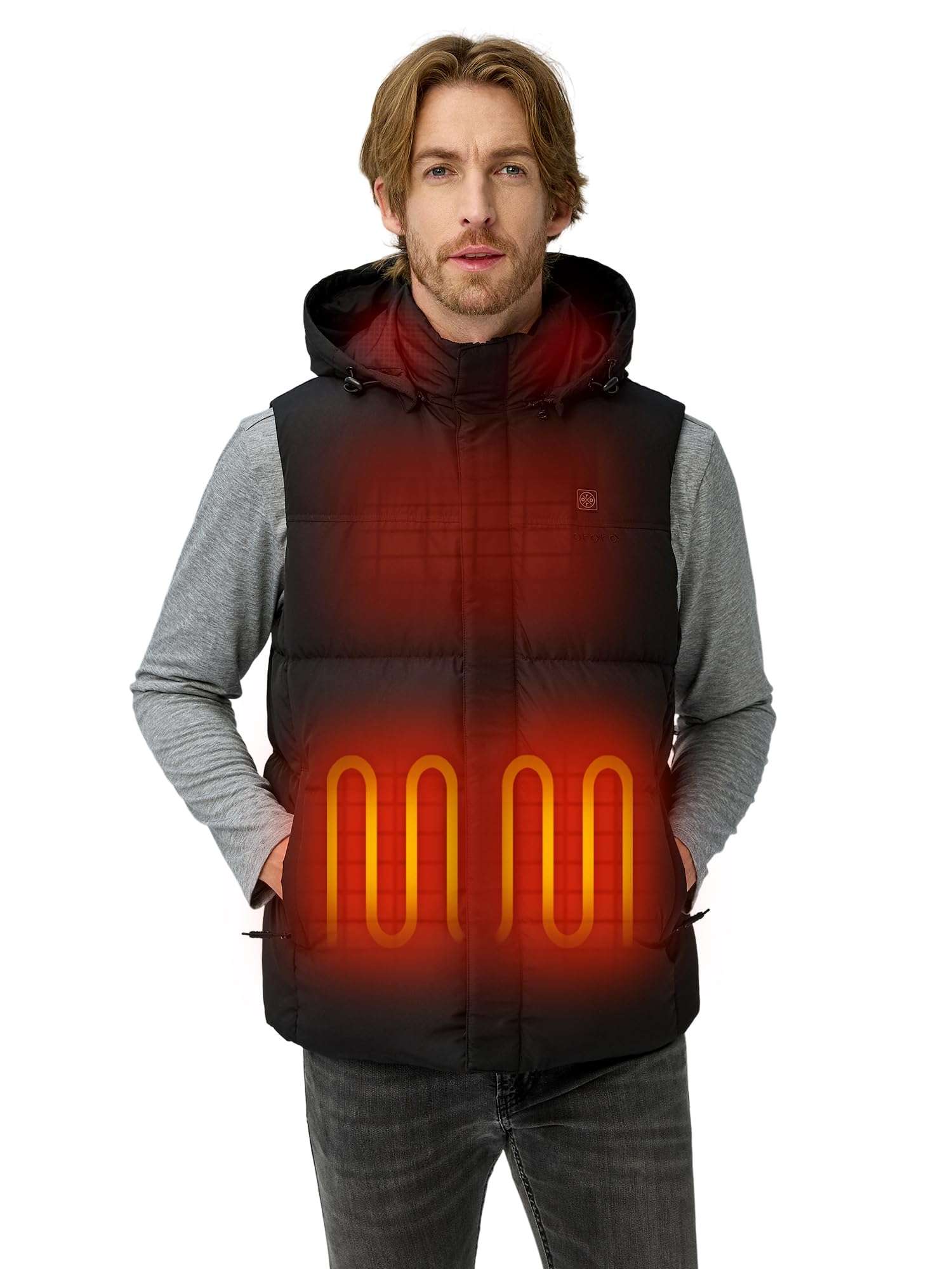 ORORO Men's Heated Down Vest with Detachable Hood, 4 Heat Zones, Blue, One Size - Image 1