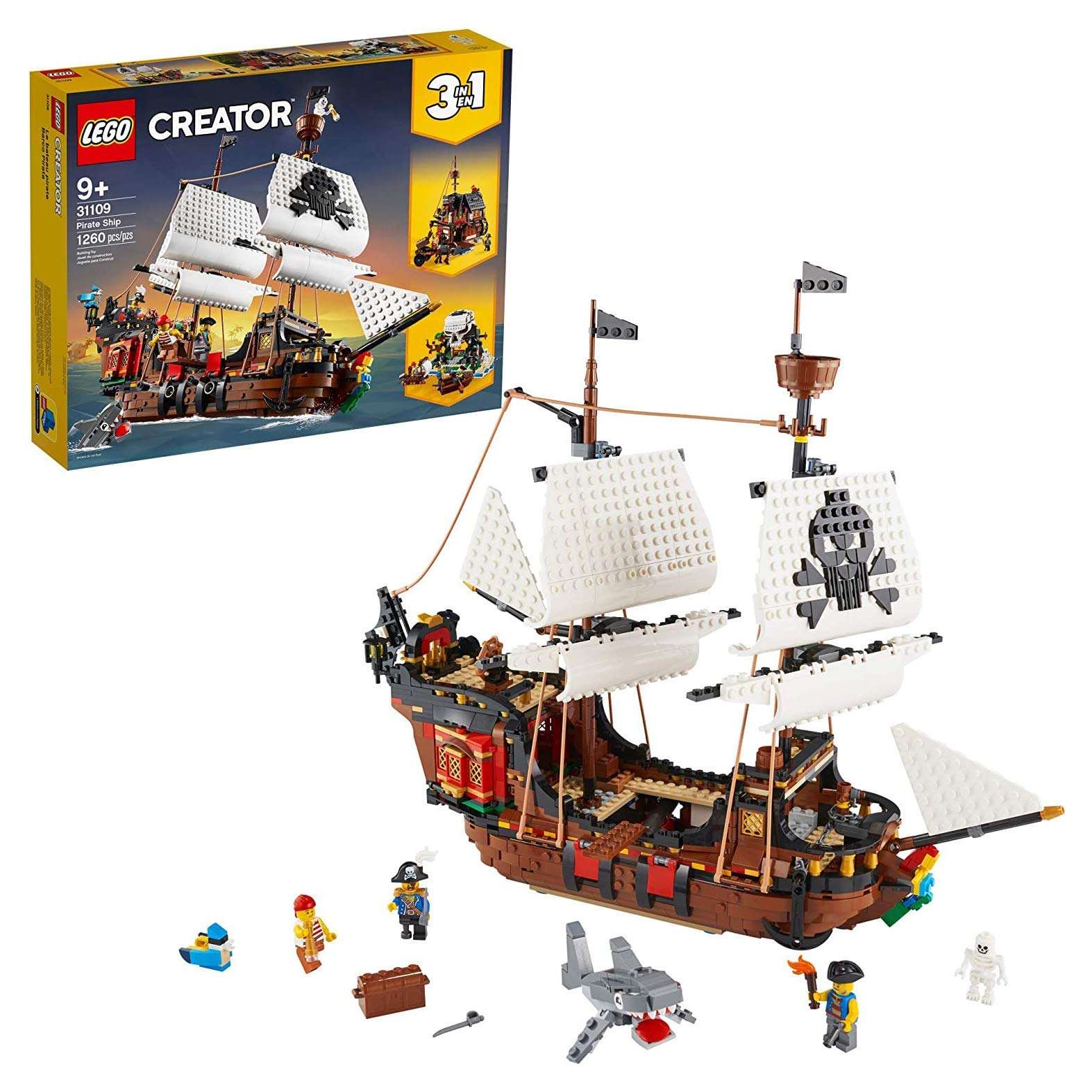 LEGO Creator 3 in 1 Pirate Ship Building Set, Kids can Rebuild The Pirate Ship into an Inn or Skull Island, Features 4 Minifigures and Shark Toy, Makes a Great Gift for Kids Ages 9+ Years Old, 31109 - Image 3