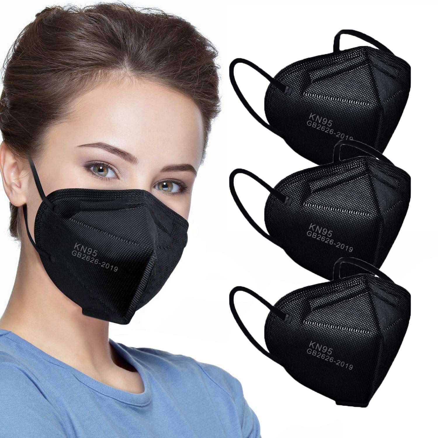 LEMENT 50pcs KN95 Face Mask Black 5 Layer Cup Dust Safety Masks Filter Efficiency≥95% Breathable Elastic Ear Loops Black Masks - Image 2