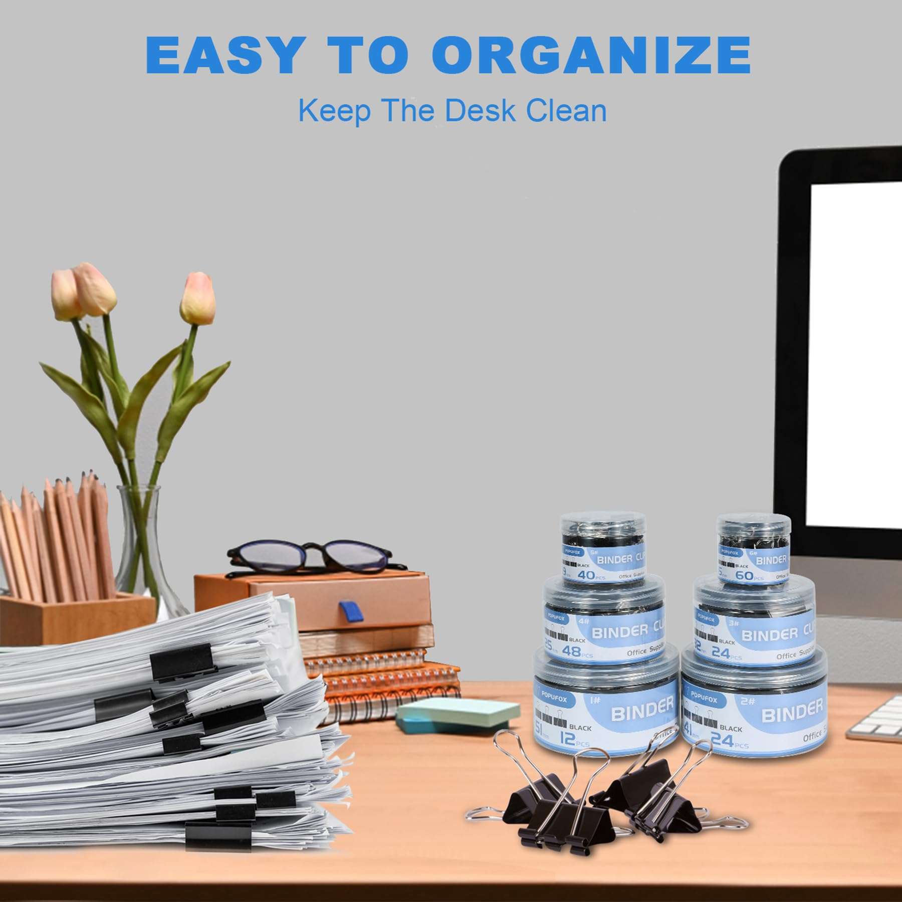 Binder Clips Assorted Sizes Including Extra Large Medium Small Mini and Micro, Office Supplies File Clamps Paper Clips, 6 Sizes in 6 Boxes, 208 PCS Metal Black Clamps for School - Image 5