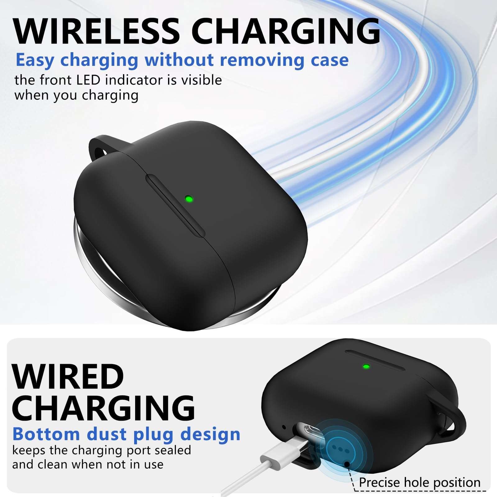 Ljusmicker for AirPods 4 Case Cover 2024 with Cleaner Kit,Soft Silicone Protective Case for Apple AirPods 4th Generation Case for Women Men,AirPod 4 Case Accessories with Keychain-Black - Image 5