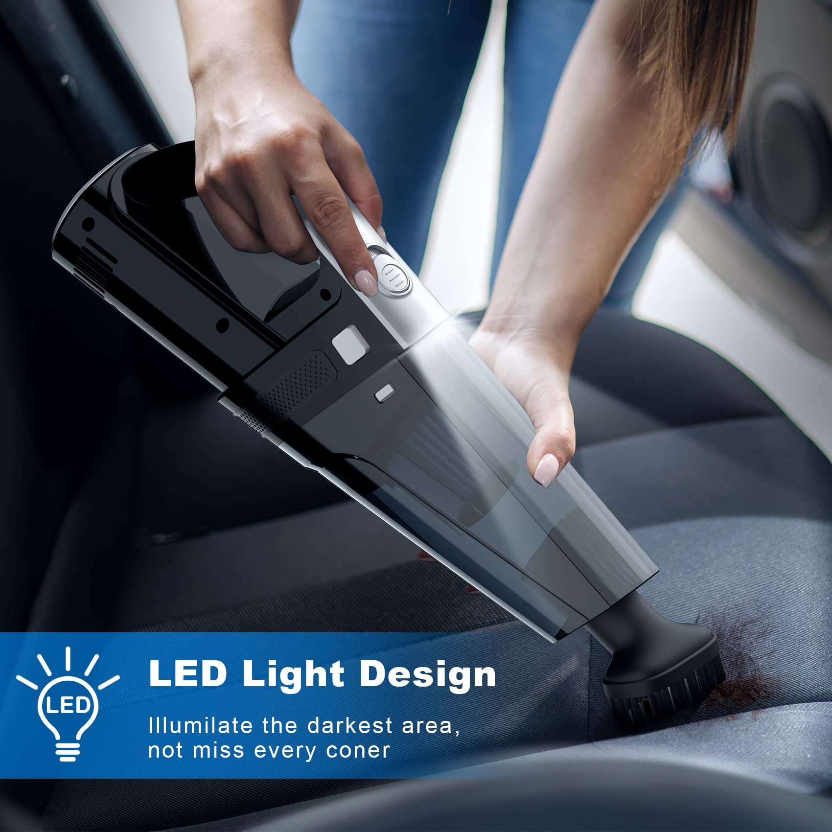 DRECELL Car Vacuum, Portable Vacuum Cleaner with Powerful 7000PA Suction, DC 12V Power 16.4Ft Cord Wired Vacuum Cleaner, LED Light, Car Accessories for Men/Women - Image 5