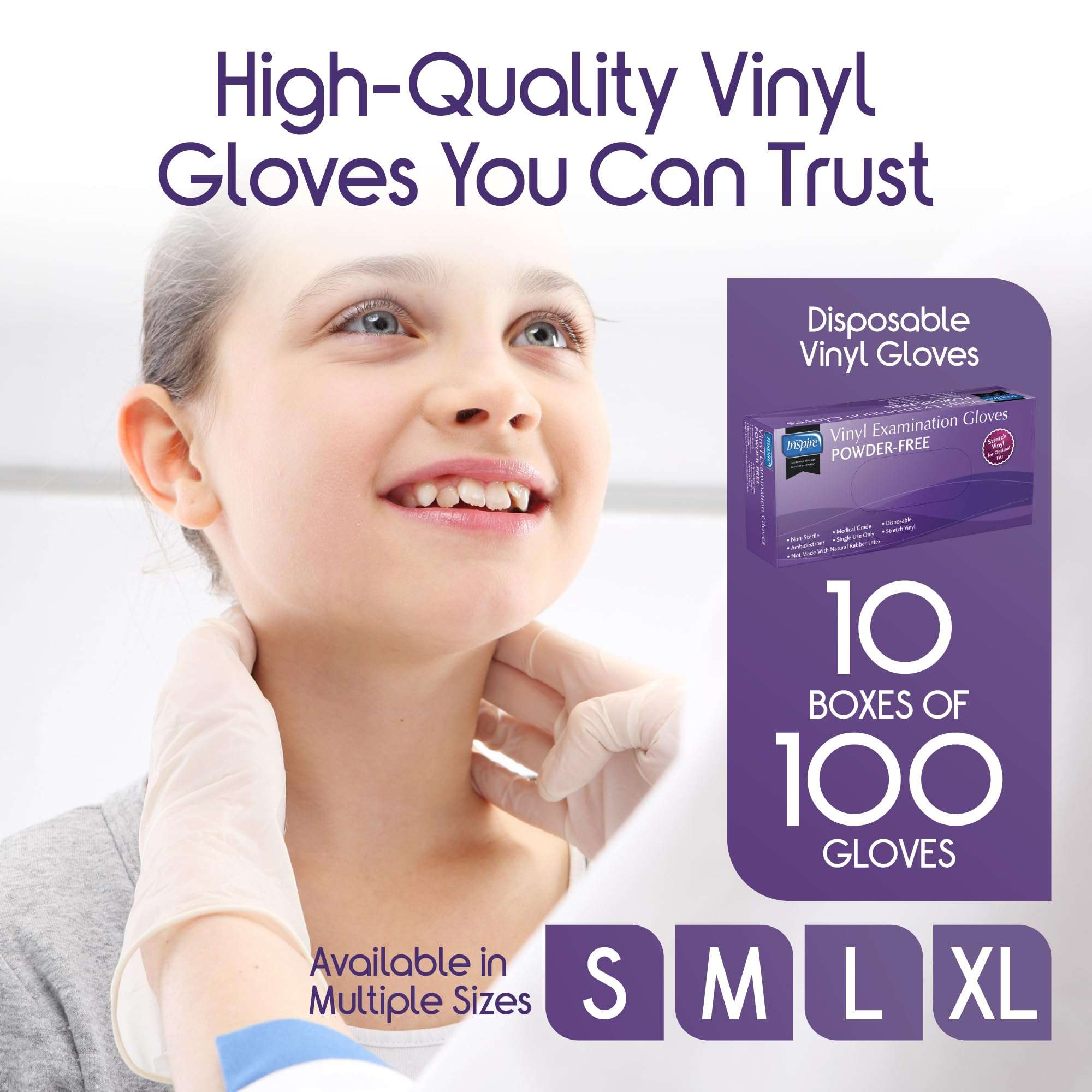 Inspire Stretch Vinyl Exam Gloves | THE ORIGINAL Quality Disposable Latex Free Medical Glove Cleaning Cooking Food Service Labs Healthcare and Household, Medium 1000 Count - Image 2