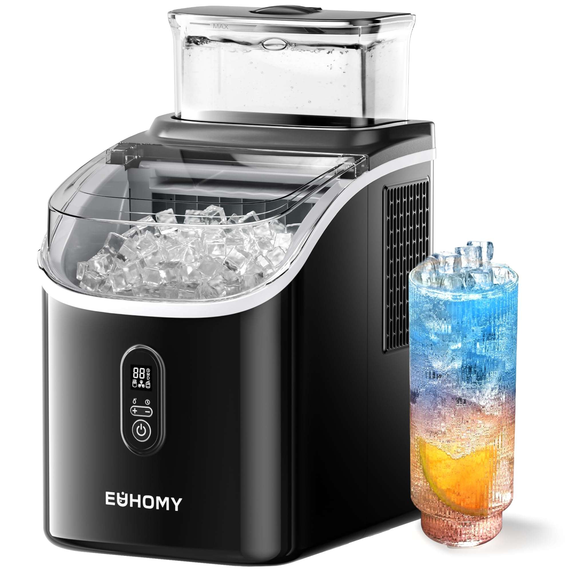 EUHOMY Ice Cube Maker Machine Countertop with External Water Tank, 34Lbs, 16Pcs Ready in 13 Mins, 2 Ways to Add Water, Auto-Cleaning, with Ice Scoop & Basket, for Home/Kitchen/Office/Bar (Black) - Image 1