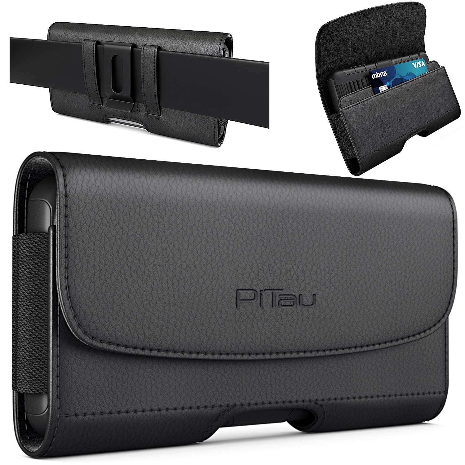 BOMEA Case for Large iPhone Plus, Pro Max 16 15 14 13 12 11 Xs, Samsung Galaxy S25+ S24+ S23+ S22+ S21+, Cell Phone Belt Holster Clip, ID Card Holder Pouch, Fits Otterbox Case - Black - Image 1