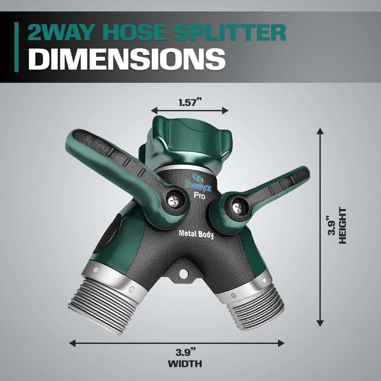 2WAYZ Hose Splitter 2 Way Heavy Duty Outdoor Faucet and Garden Connector - Water Spigot Splitter - Durable All-Metal Y Adapter with Shut-Off Valve - 4 x 4 x 1.5 Inches - Image 2