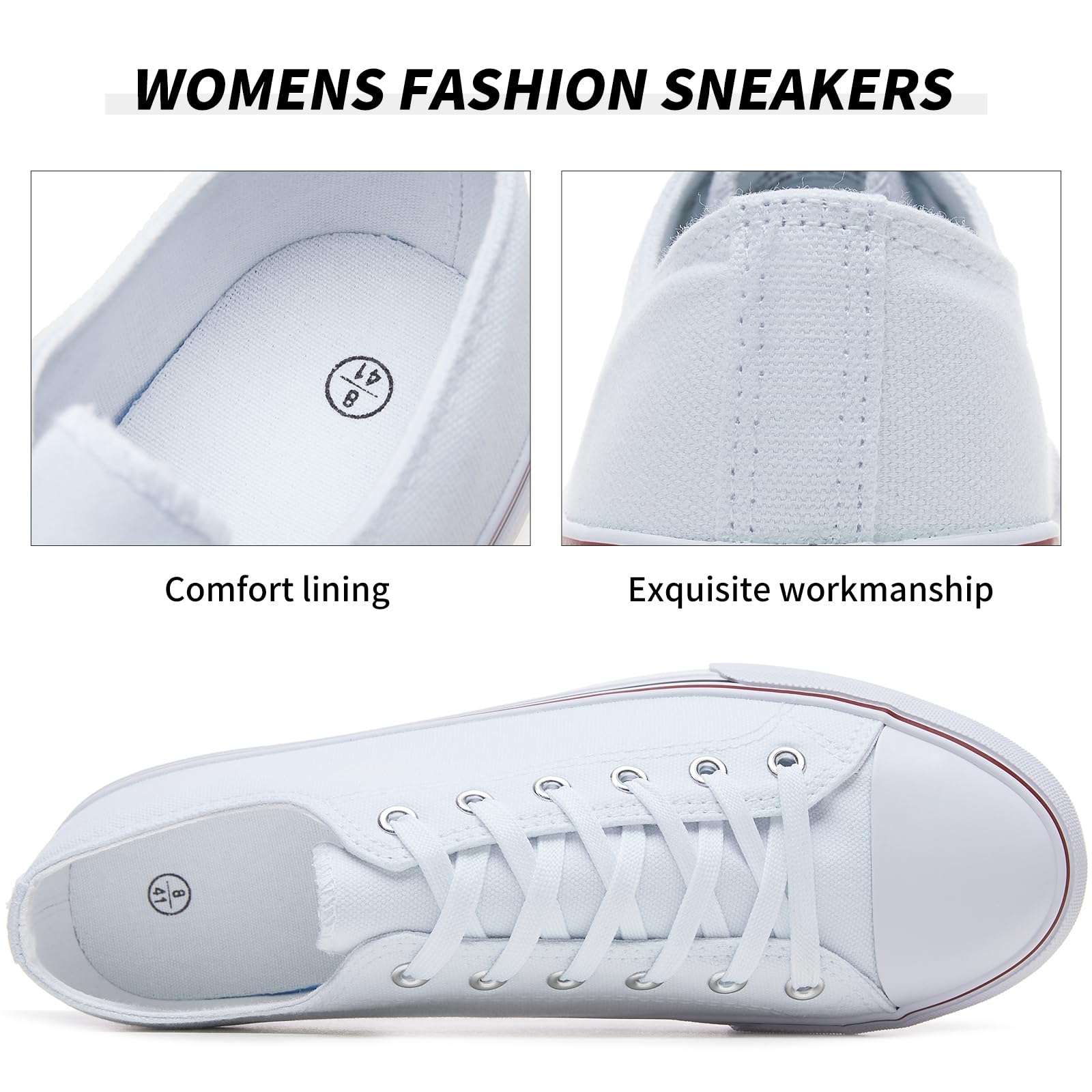 FRACORA Womens White Canvas Sneakers Low Top Lace Up Canvas Shoes Fashion Comfortable - Image 4