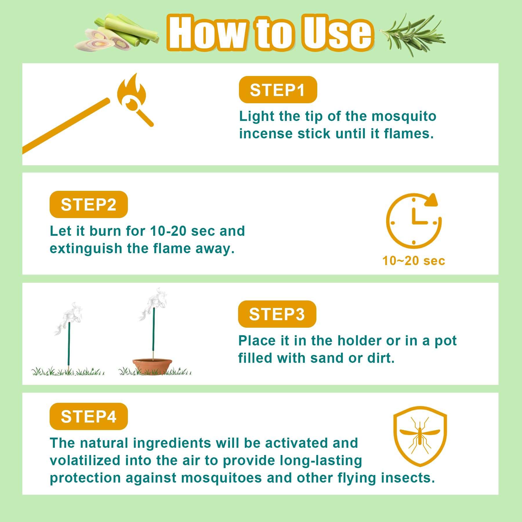 120 Pcs Natural Mosquito Repellent Outdoor Patio, Citronella Oil Mosquito Incense Sticks Plant-Based Bug Repellent for Patio Camping Fishing Backyard Travel Mosquito Control - Image 4