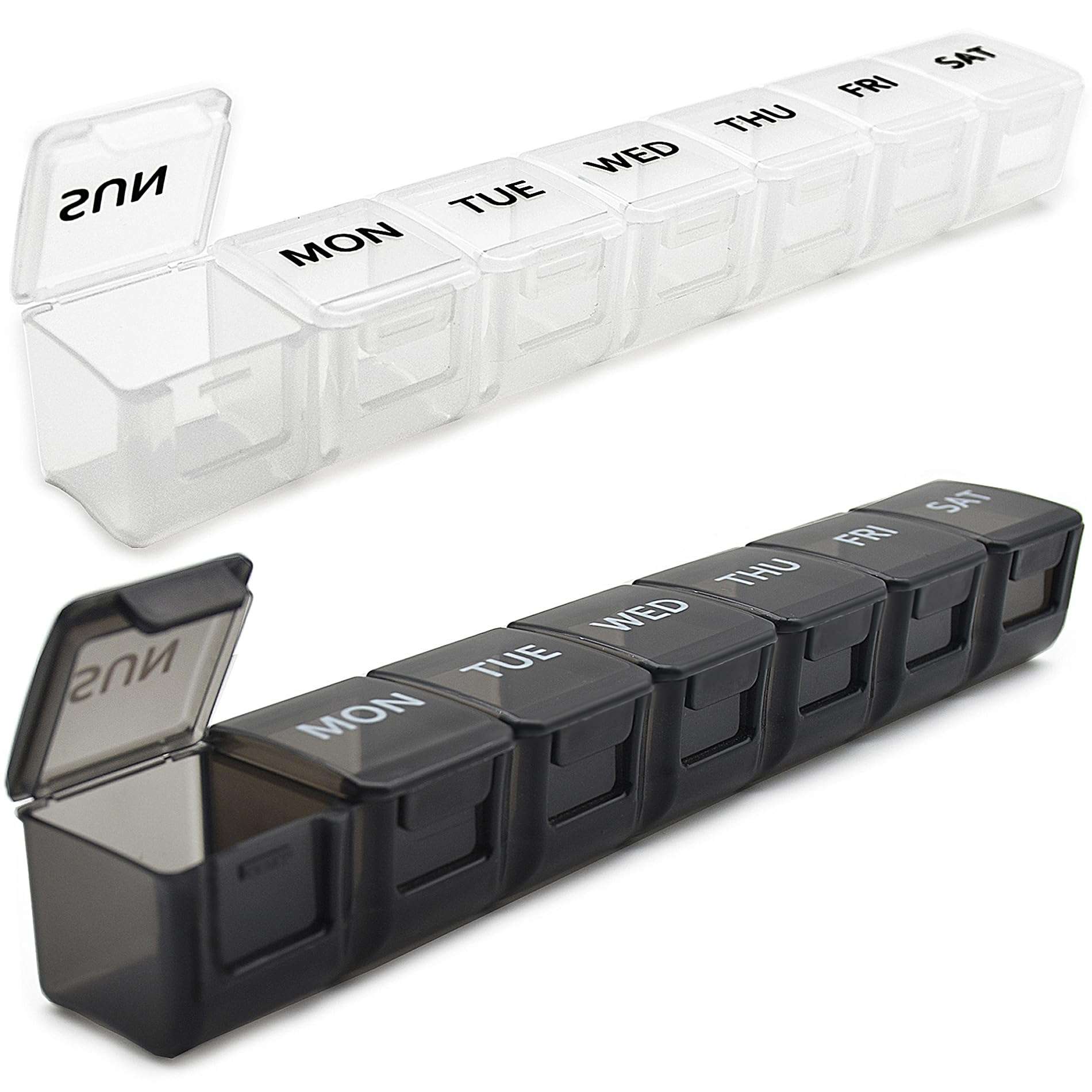 2 Pack Weekly Pill Organizer, Large 7 Day Pill Case, Daily Vitamin Case Medicine Box, AM/PM Pill Containers for Medicine Supplements Fish Oil（White & Black） - Image 1