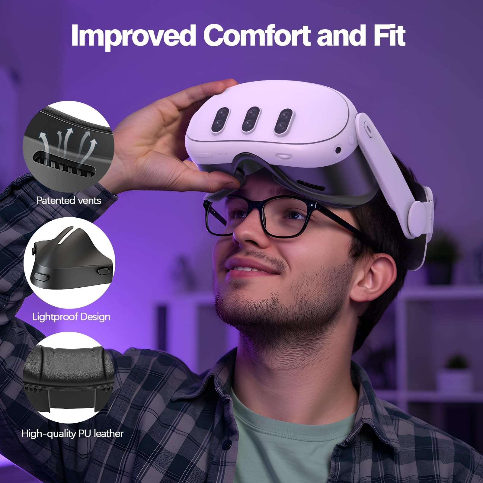 VZNEK Face Cover Pad for Oculus Quest 3/3S, Sweat-Proof PU Foam Cushion for Meta Quest 3/3S, Compatible with Oculus Quest 3/3S Original Spacer (for Quest 3) - Image 6