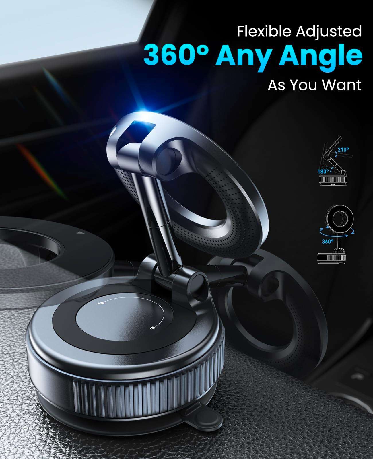 Jononser Magnetic Suction Cup Phone Mount for Magsafe, 360° Adjustable Magnetic Car Phone Holder, Pocket Size Foldable Car Mount, Cell Phone Holders for Your Car for iPhone 17 16 15 14 13 12 Series - Image 4