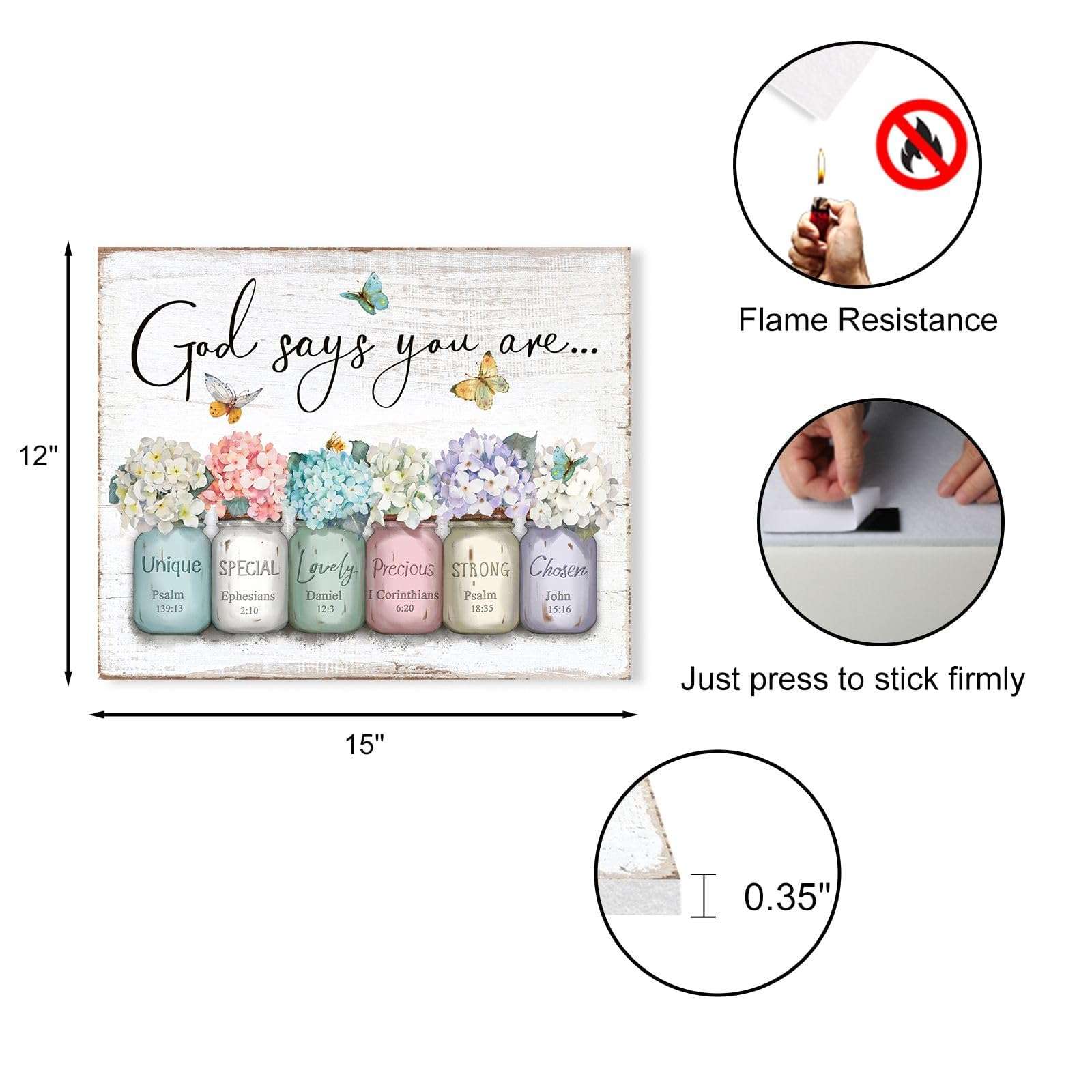 Inspirational Bible Verse Wall Art: God Says You Are Wall Sayings Flowers in Mason Jar Picture Print Christian Gift Quotes Poster for Women Girl Bedroom Decor 12" x 15" - Image 6